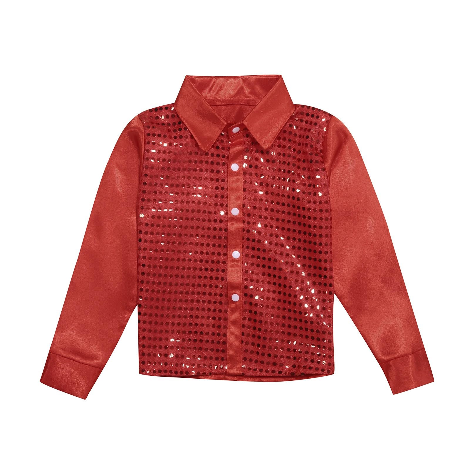 Sparkly Sequins Dance Top for Kids & Girls | Long Sleeve Button Down Shirt for Boys | Jazz Dance Performance & Thermal Tops | Perfect for Dance Recitals, Stage Performances & Winter Dance Classes
