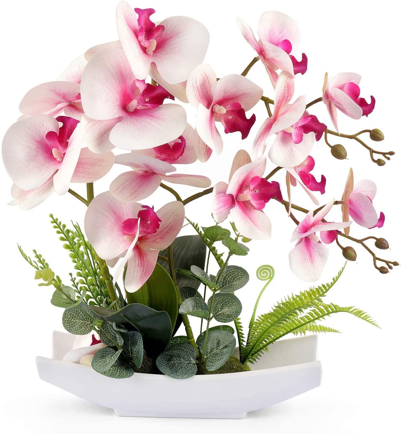 YOBANSA Real Touch Silk Orchid Bonsai - Artificial Flowers in Pot, Fake Flower Arrangement for Home Decor (Pink) | Perfect for Living Room, Office Desk & Wedding Centerpiece Decorations