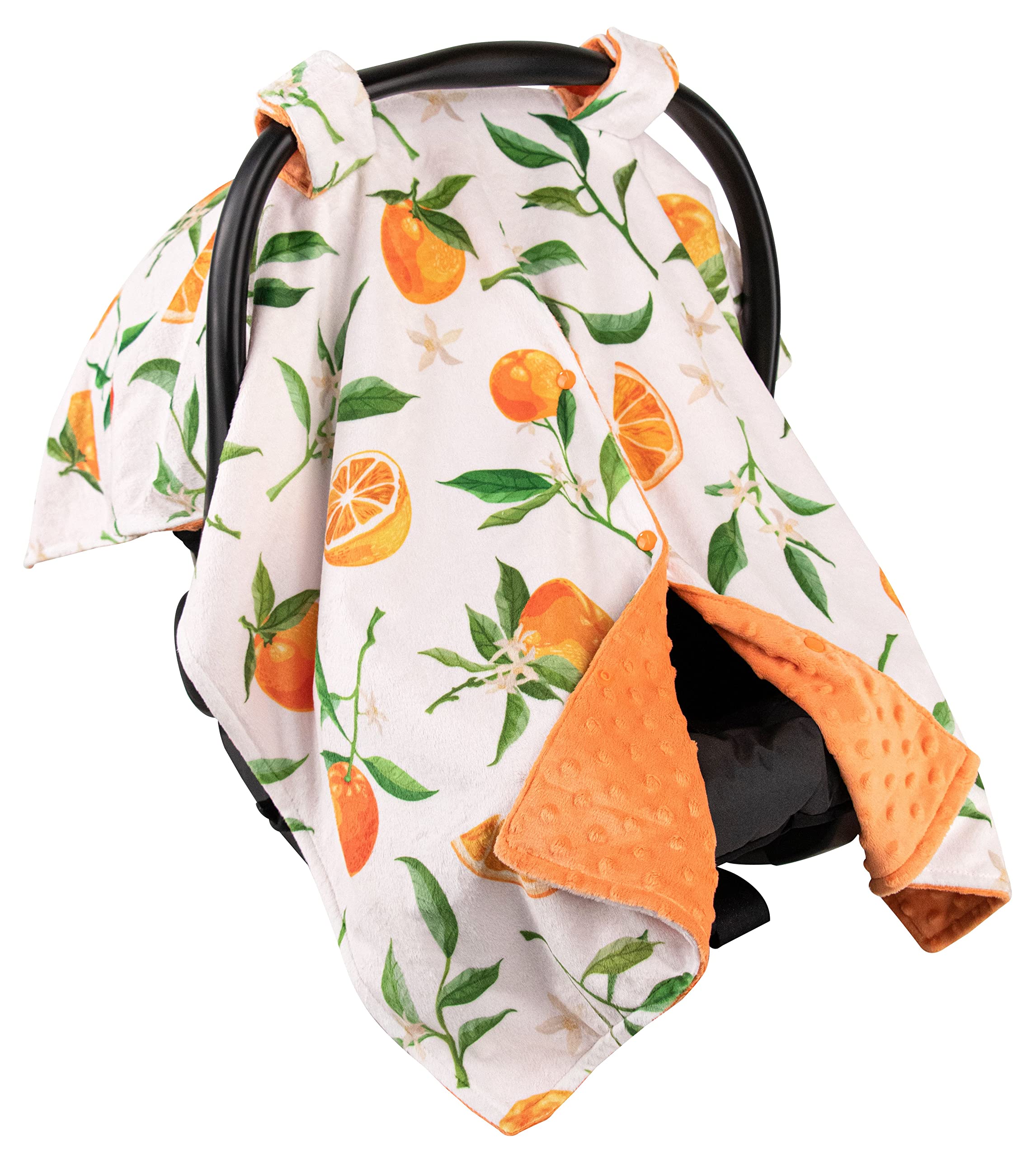 Top Tots Deluxe Minky Baby Car Seat Cover - Soft & Breathable, 40 x 29 Inch, Orange with Leaves Design - Perfect for Strollers, Shopping Carts & Infant Car Seats