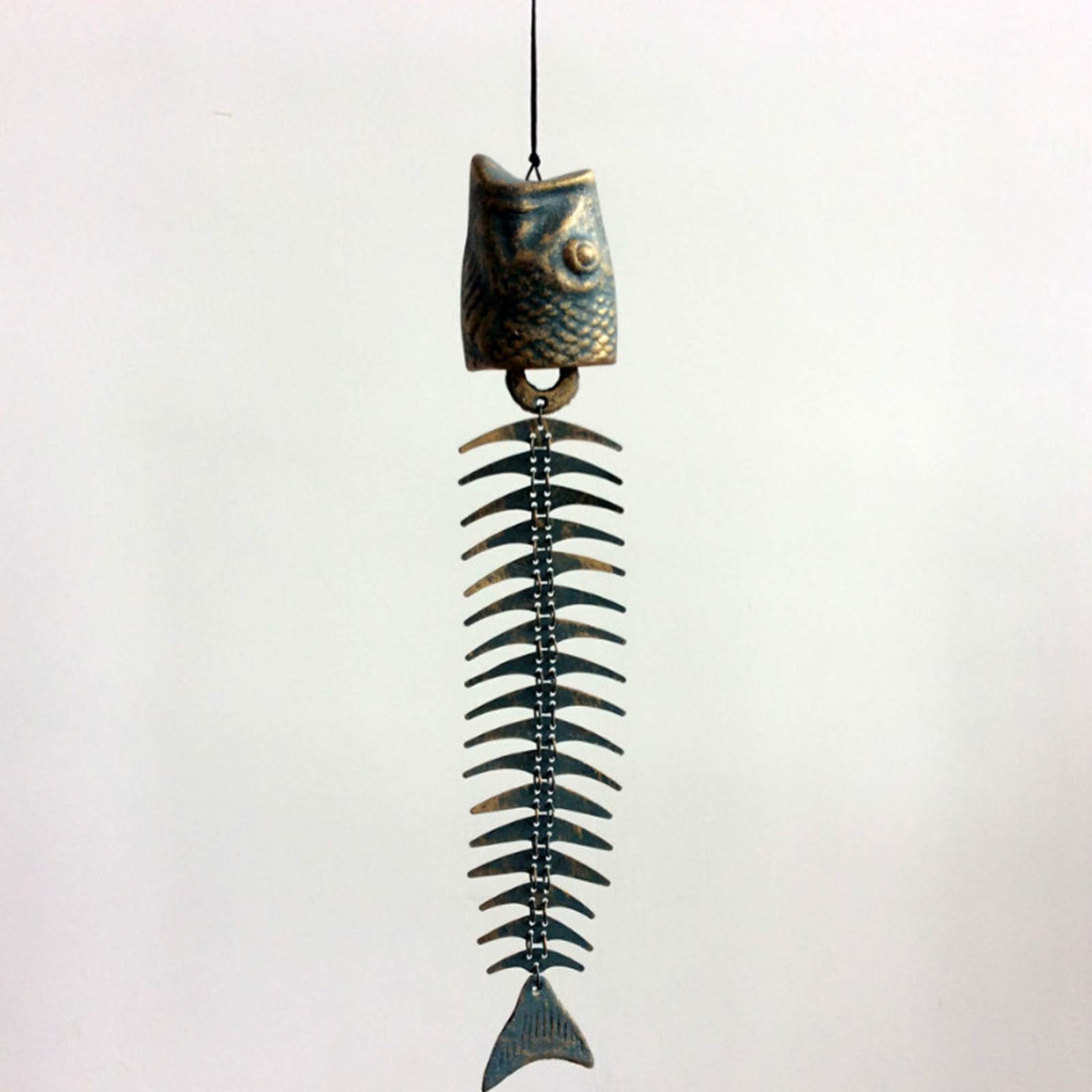 Vintage Cast Iron Fish Bone Wind Chimes - Outdoor Metal Wind Bell Decor for Garden, Yard, Patio & Porch (Bronze) | Relaxing Wind Sounds for Outdoor Spaces & Home Decor