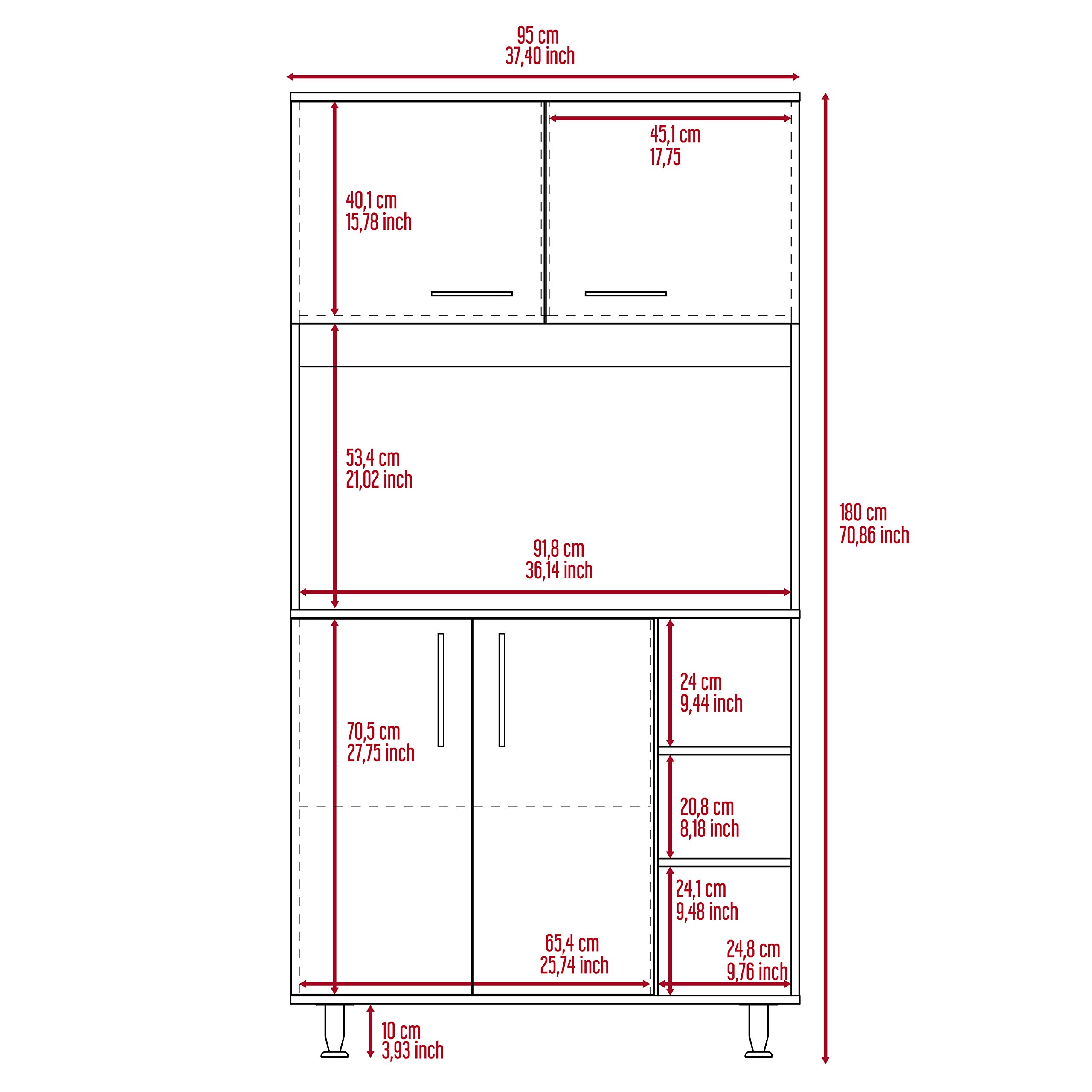 White Colorado Pantry Cabinet with 3 Open Shelves & 1 Storage Cabinet - Kitchen Organization Solution for Spices, Cookbooks & Small Appliances
