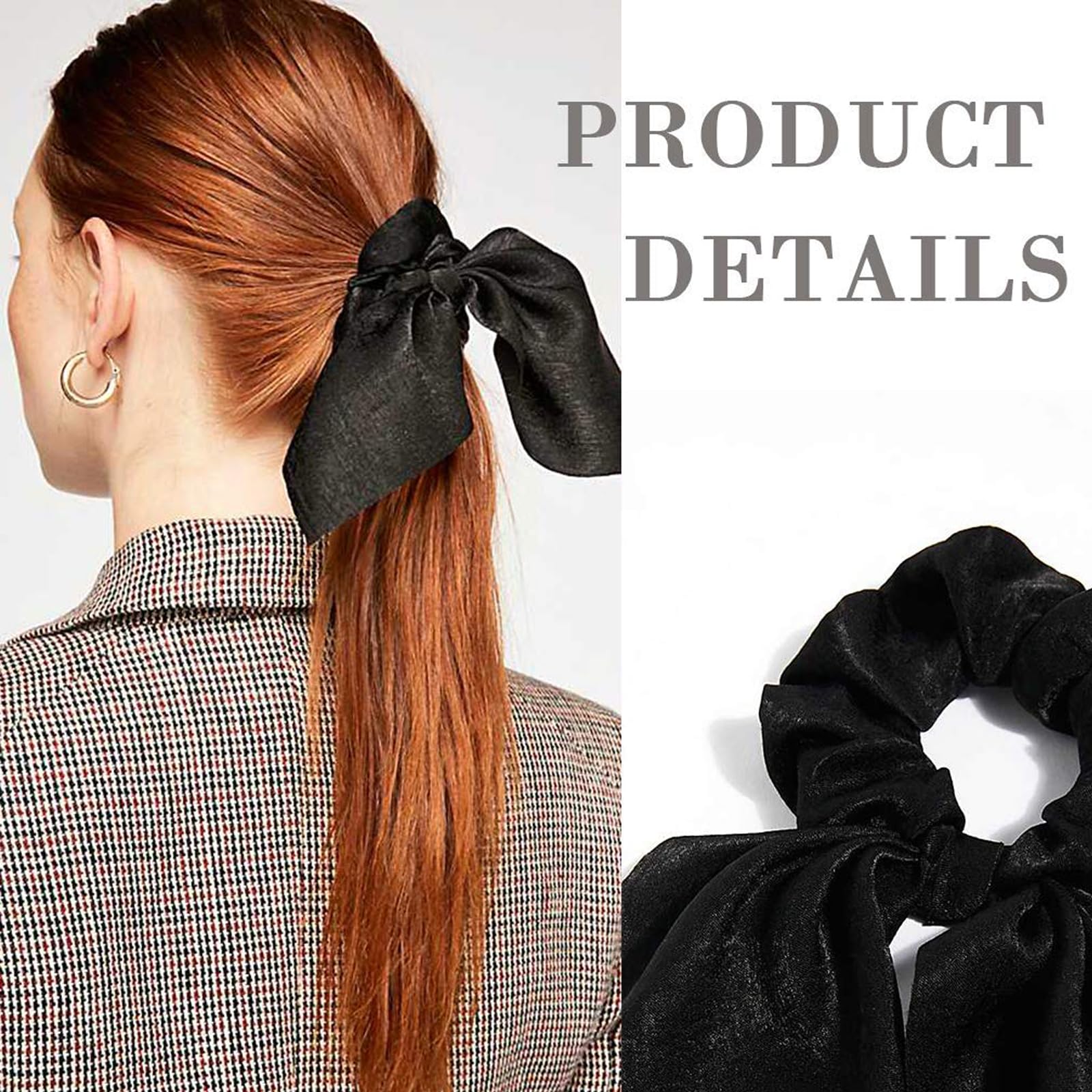 Bellisia Satin & Chiffon Scrunchies for Women & Girls - 8 Pack Elastic Hair Ties with Ribbon Bow, Ponytail Holders & Hair Scarf Accessories - Perfect for School, Work, Parties & Everyday Styling