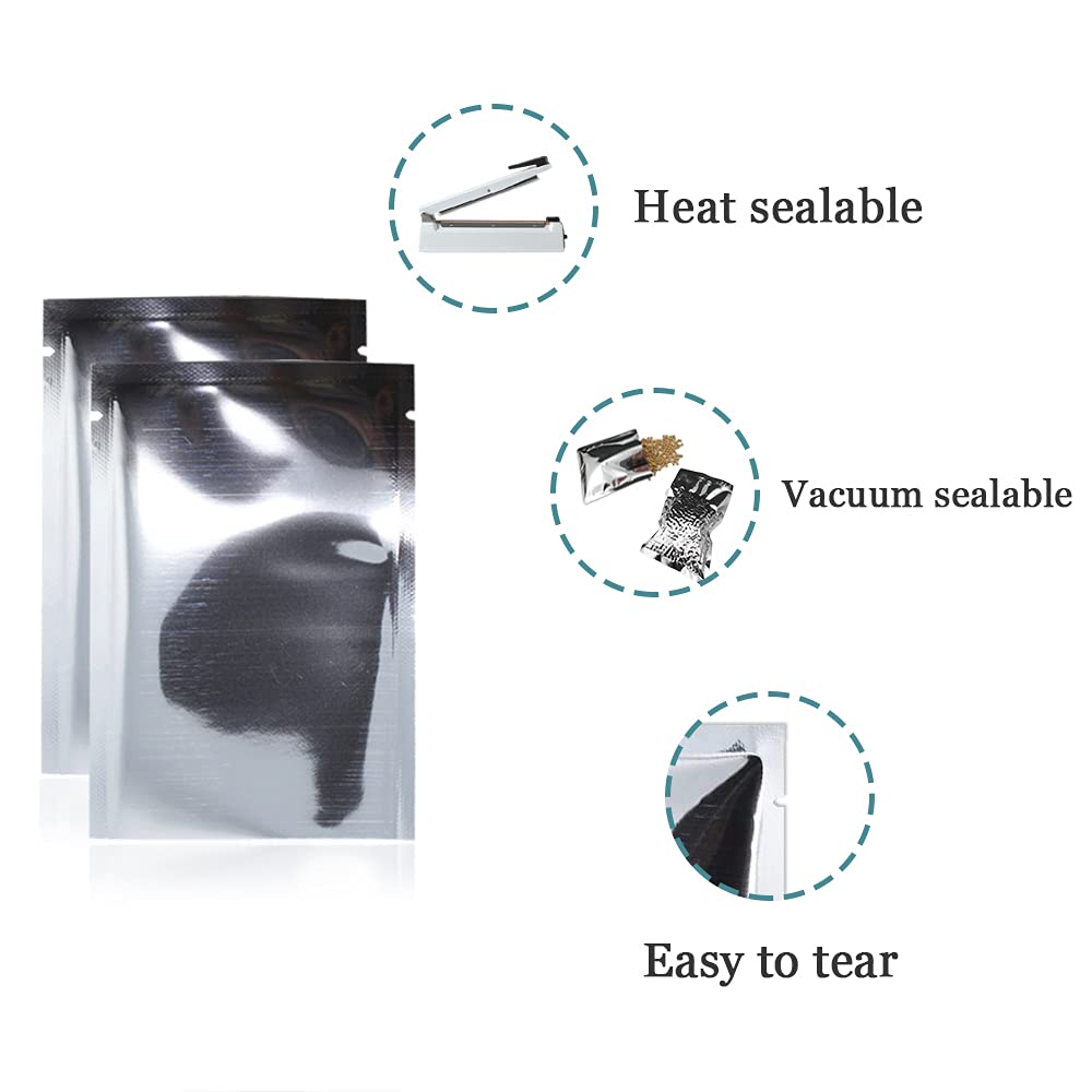 500 Pack Silver Foil Pouch Bags 2.75x3.9 Inches (2.3x3.5 Inch Inner Size) - Heat Sealable Vacuum Food Storage Bags for Coffee, Tea, Spices & Bulk Snacks - Perfect for Home Kitchen, Meal Prep & Commercial Use