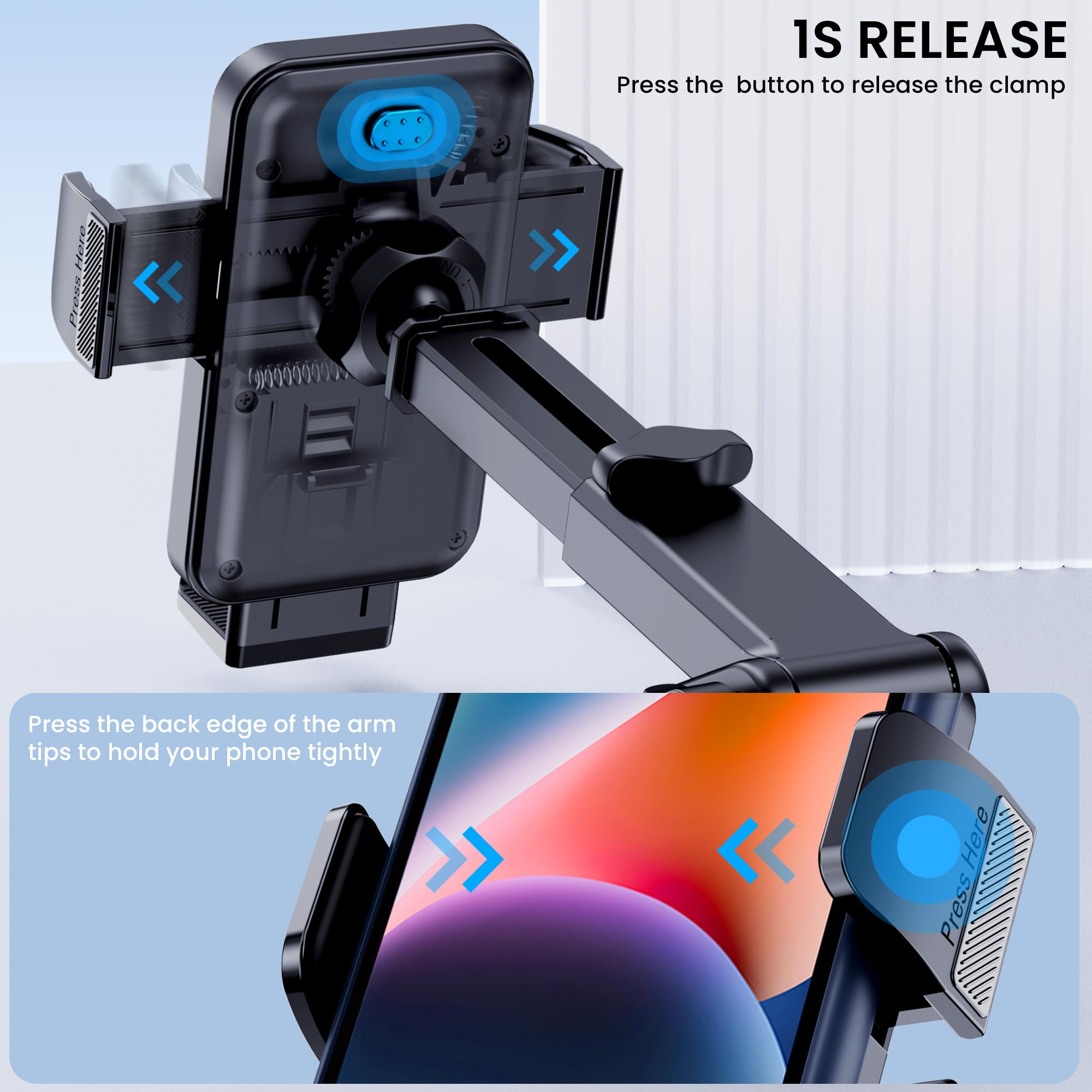Universal Car Phone Mount Holder - Strong Suction Cup for Dashboard, Windshield & Air Vent - Compatible with iPhone & All Smartphones (Even Thick Cases) - Perfect for Hands-Free Driving & GPS Navigation