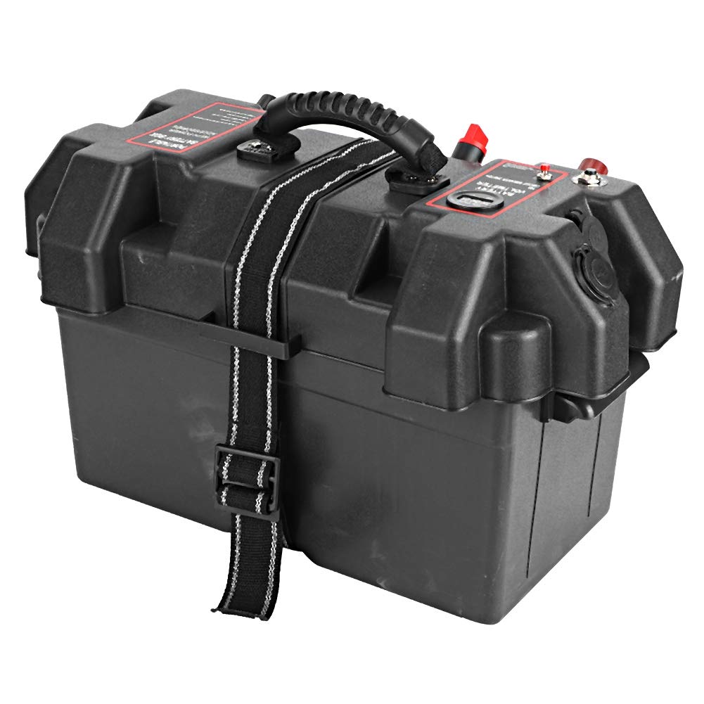 KIMISS Marine Battery Box for Trolling Motor - Waterproof Plastic Power Center with 12V & USB Charging Ports - Perfect for Fishing Boats, Kayaks, and Outdoor Water Sports