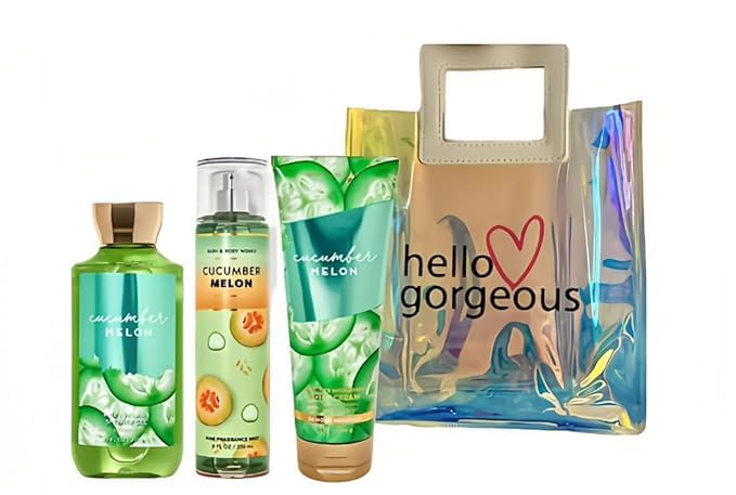 Cucumber Melon Bath & Body Works 3-Piece Gift Set - Premium Full-Size Beauty Products with Hello Gorgeous Gift Bag (Packaging May Vary) - Perfect for Spa Day, Self-Care Routine & Thoughtful Gifts