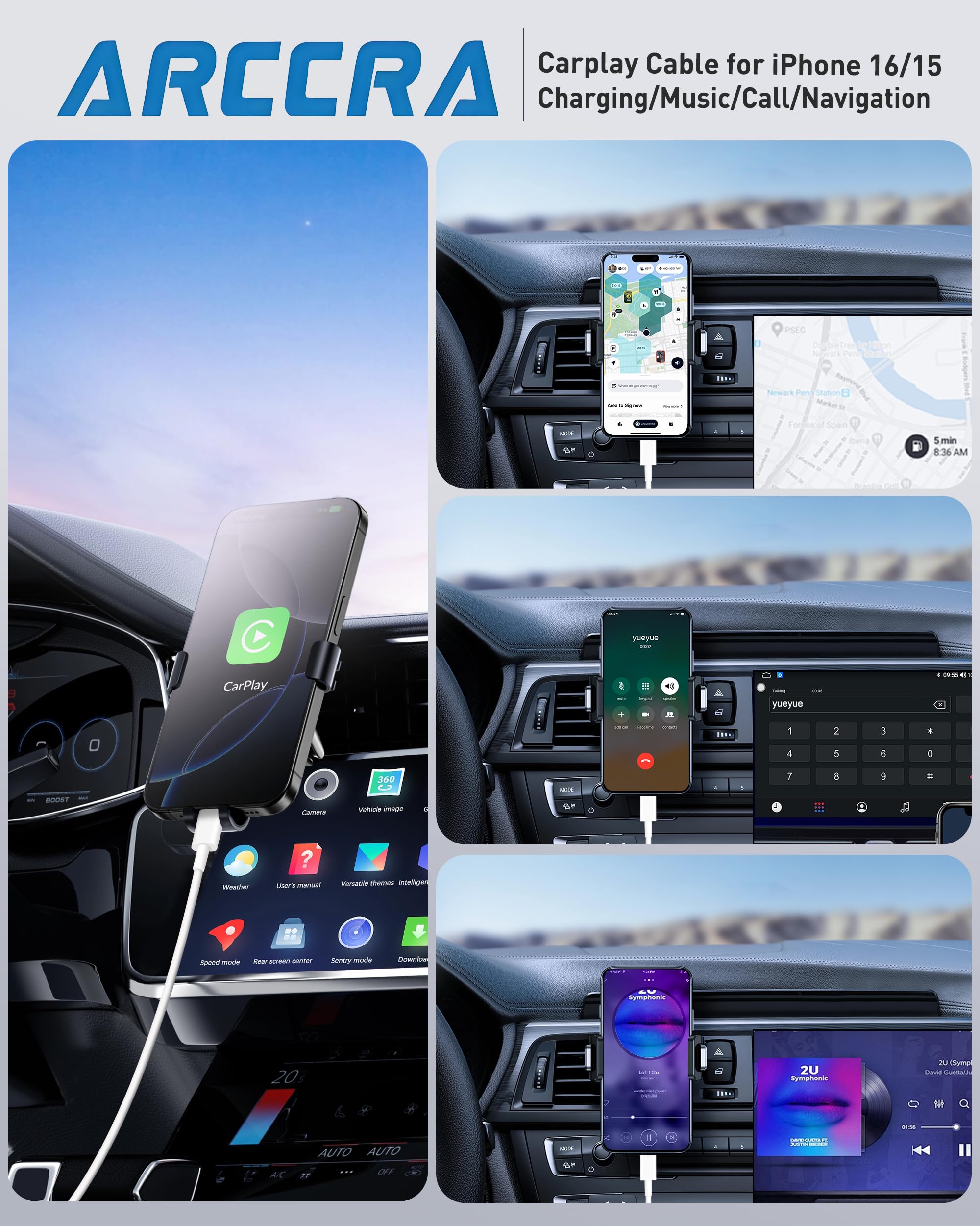 2-Pack USB A to USB C CarPlay Cable for iPhone 16/15 Pro Max/Plus/16e & iPad Pro/Air/Mini - 3FT Fast Charging Cord for Car, Home & Travel - Compatible with iPad Pro 13/12.9/11 inch, iPad Air M3 M2 5th/4th, Mini 7th/6th Gen