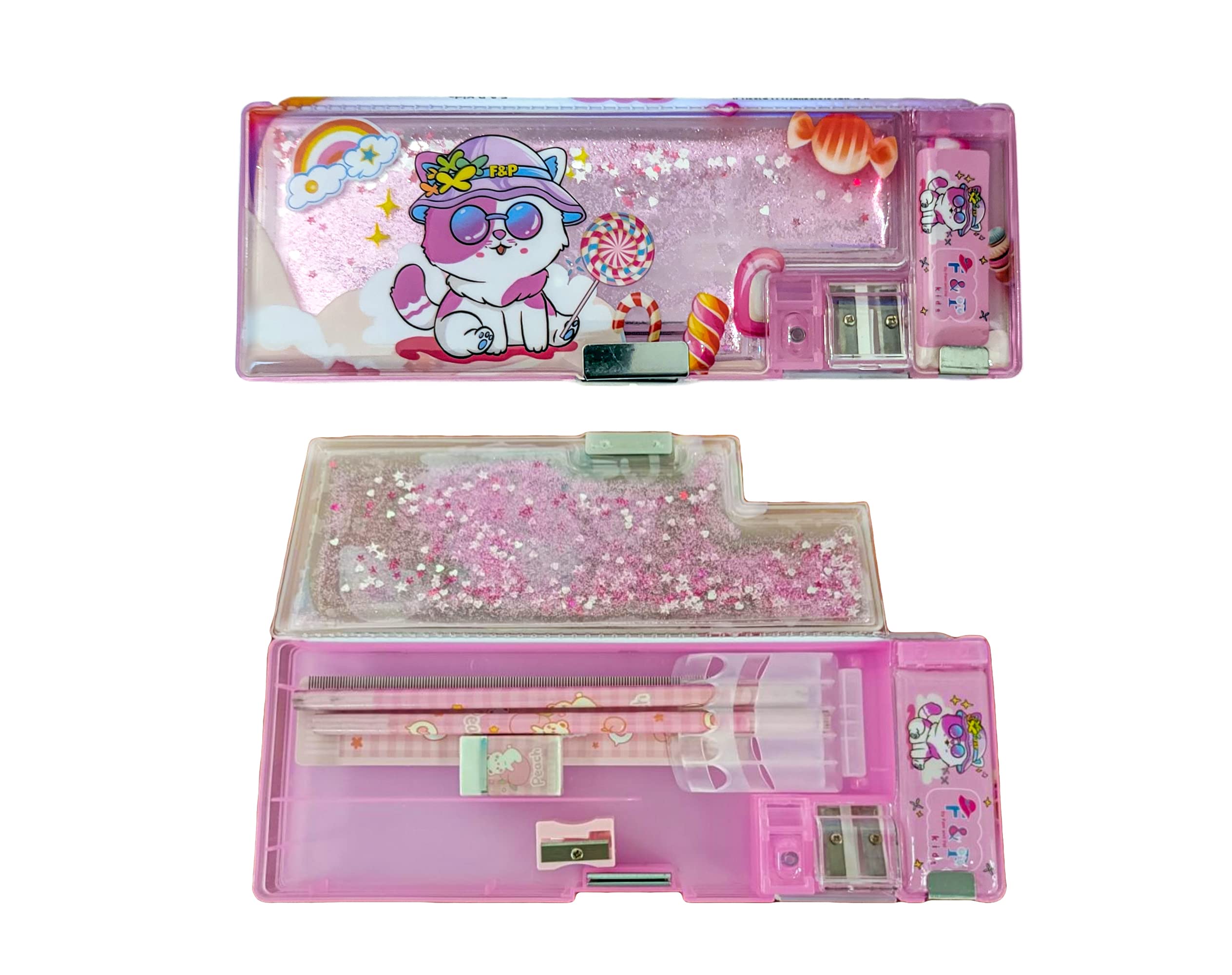 Pink Kitty Cute Pencil Case for Girls - Multifunctional School Supply Organizer with Compartments, Sharpener & Sequins - Perfect for Classroom, Homework & Back-to-School Stationery Storage