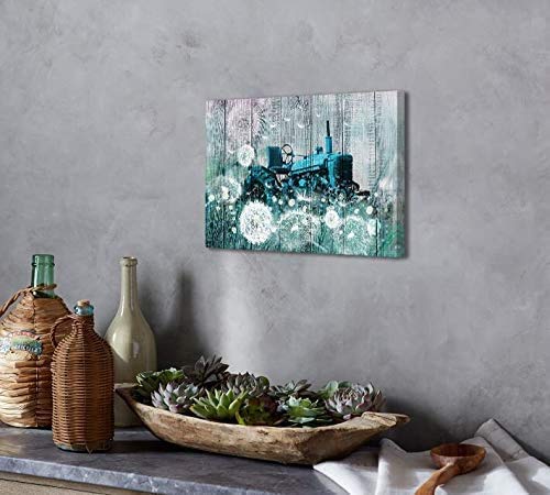 Farmhouse Teal Dandelion Canvas Wall Art - 12x16 Inches Bathroom & Bedroom Decor - Aesthetic Dream Tractor Painting for Home, Office, Nursery - Perfect for Rustic, Boho & Farmhouse Style Interiors