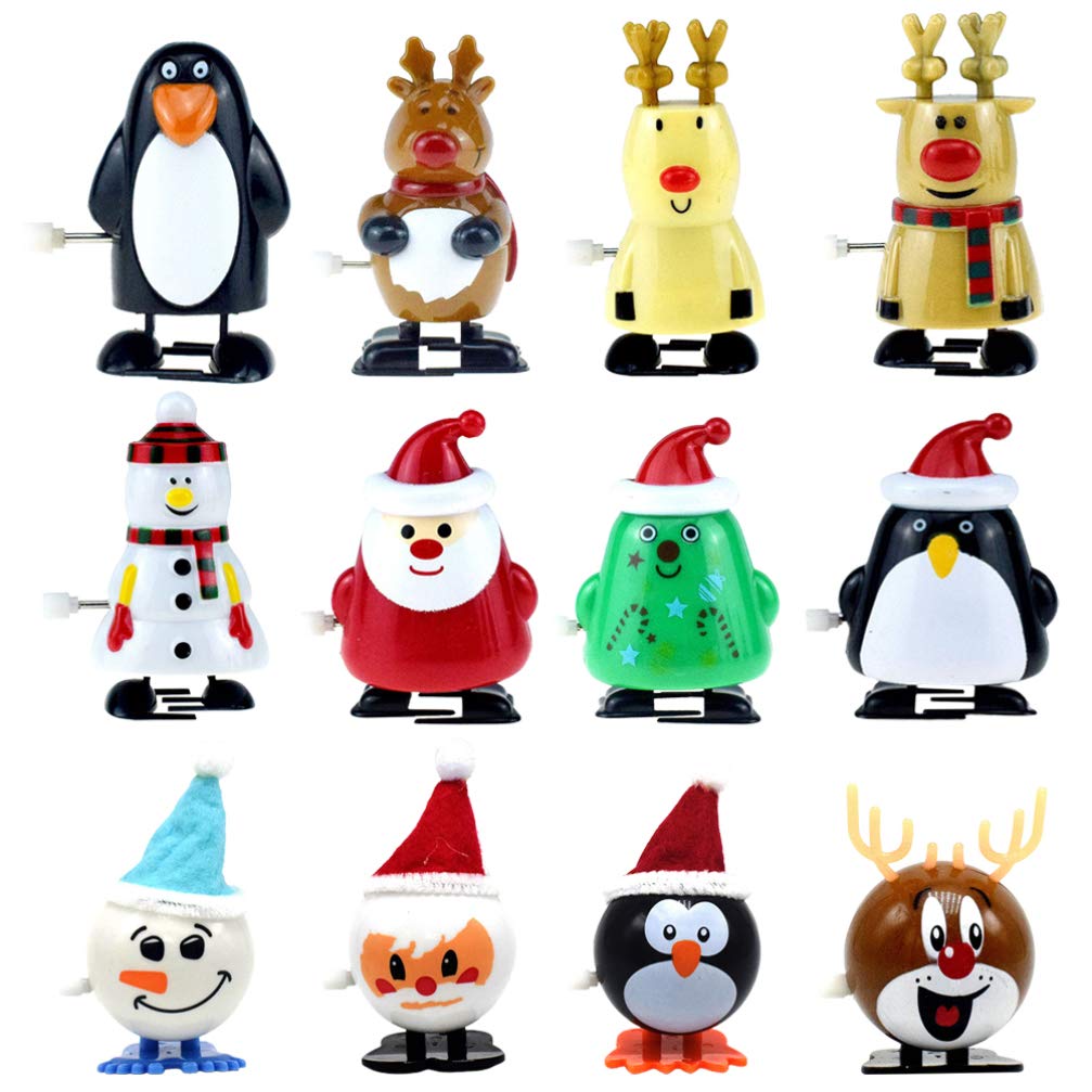 Bestoyard 12pcs Christmas Wind Up Toys Set - Santa, Tree, Deer, Snowman, Penguin Clockwork Toys for Kids & Children | Holiday Party Favors, Stocking Stuffers, Christmas Decorations