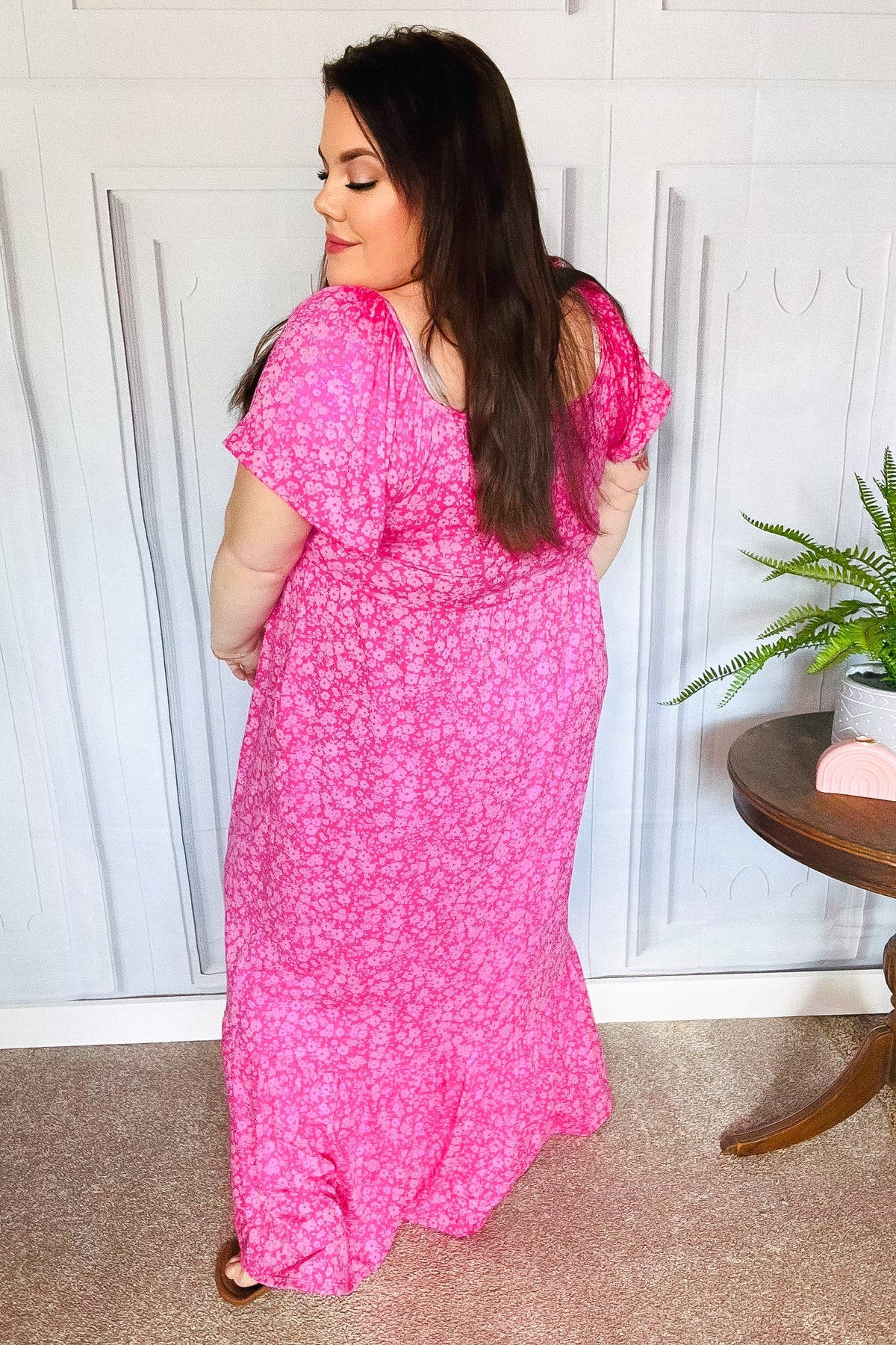 Perfectly You Fuchsia Ditzy Floral Fit & Flare Maxi Dress - Women's Summer Boho Beach Dress for Vacation, Wedding Guest & Outdoor Parties