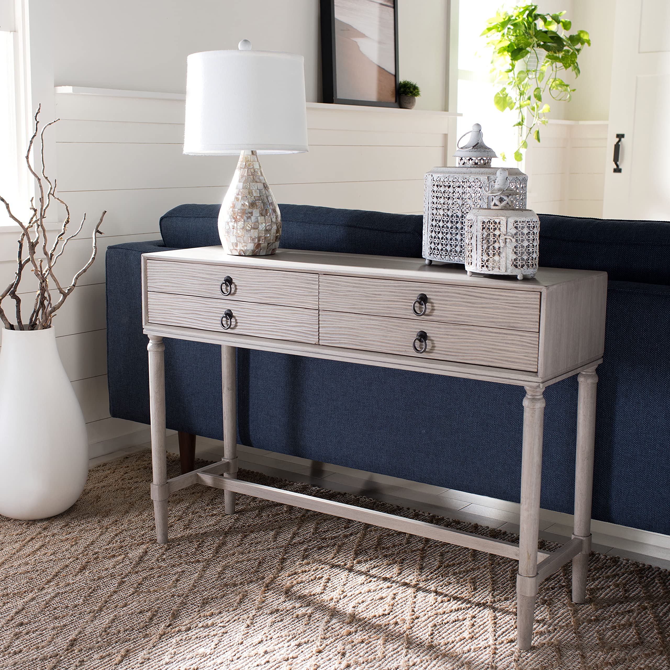 Safavieh Aliyah Greige 4-Drawer Console Table - Modern Entryway Furniture for Hallway, Living Room & Bedroom Storage
