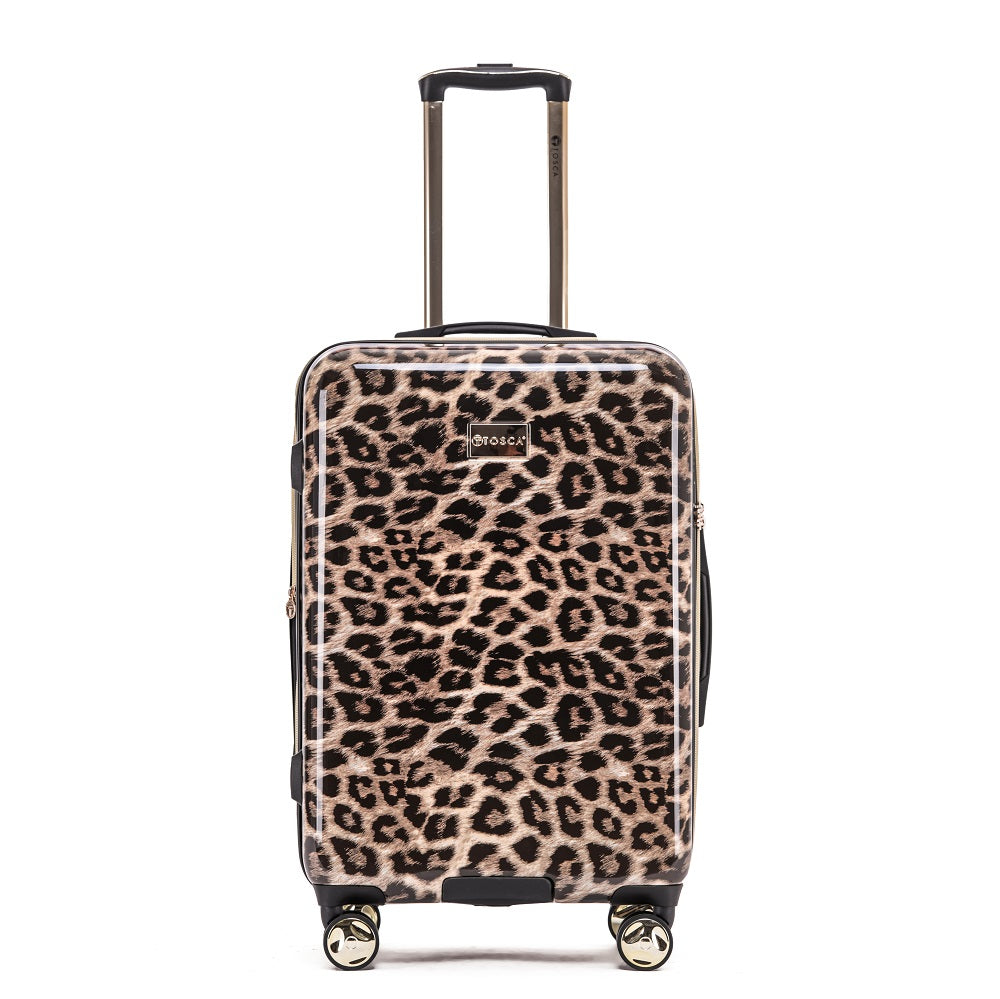 Tosca 25 Inch Medium 4 Wheel Hard Shell Suitcase - Leopard Print Luggage for Travel, Business Trips & Vacation | Durable Spinner Carry-On with Smooth Rolling Wheels