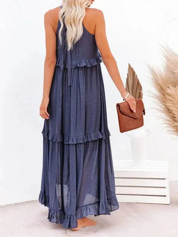 Elegant Sleeveless Ruffle Maxi Dress for Women - Summer Beach Wedding Party & Vacation Outfit