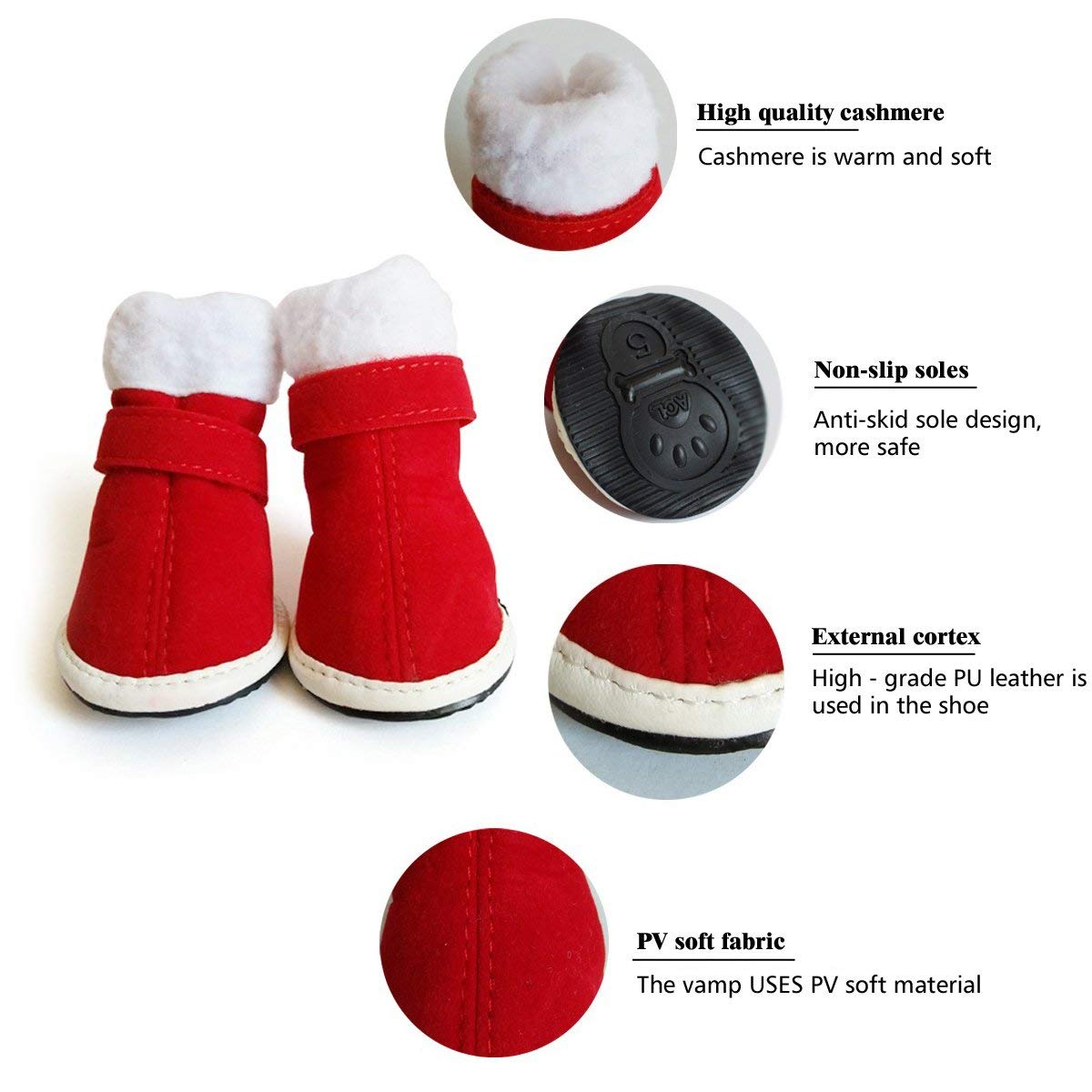 URBEST 2 Pairs Red Christmas Dog Boots with Detachable Closure - Cute Winter Puppy Shoes for Small Medium Dogs (Size 5, Red) - Perfect for Holiday Photos & Snowy Walks