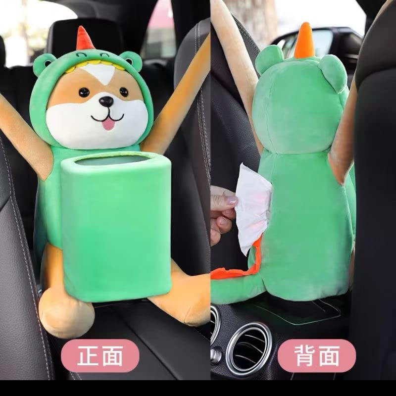 Waterproof Car Trash Can with Tissue Holder - Multifunctional Car Storage Organizer for Sedan, SUV & Truck (Green Dog Design) | Perfect for Road Trips, Commuting & Family Travel
