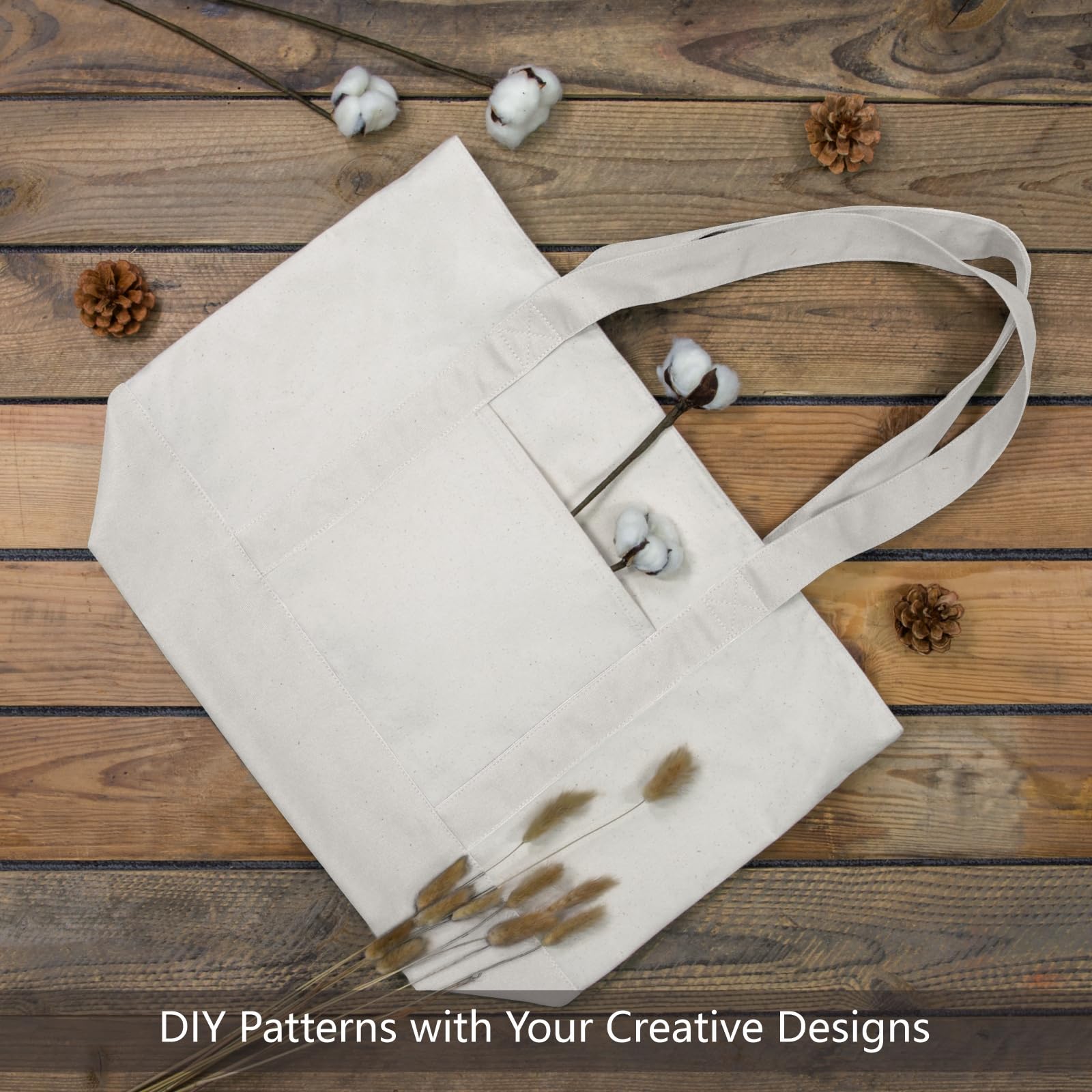 TOPDesign 30-Pack Canvas Tote Bags with External Pocket - Reusable Grocery Shopping Bags with Zipper Closure for Daily Essentials (Natural) | Perfect for Groceries, Beach Trips & Eco-Friendly Shopping