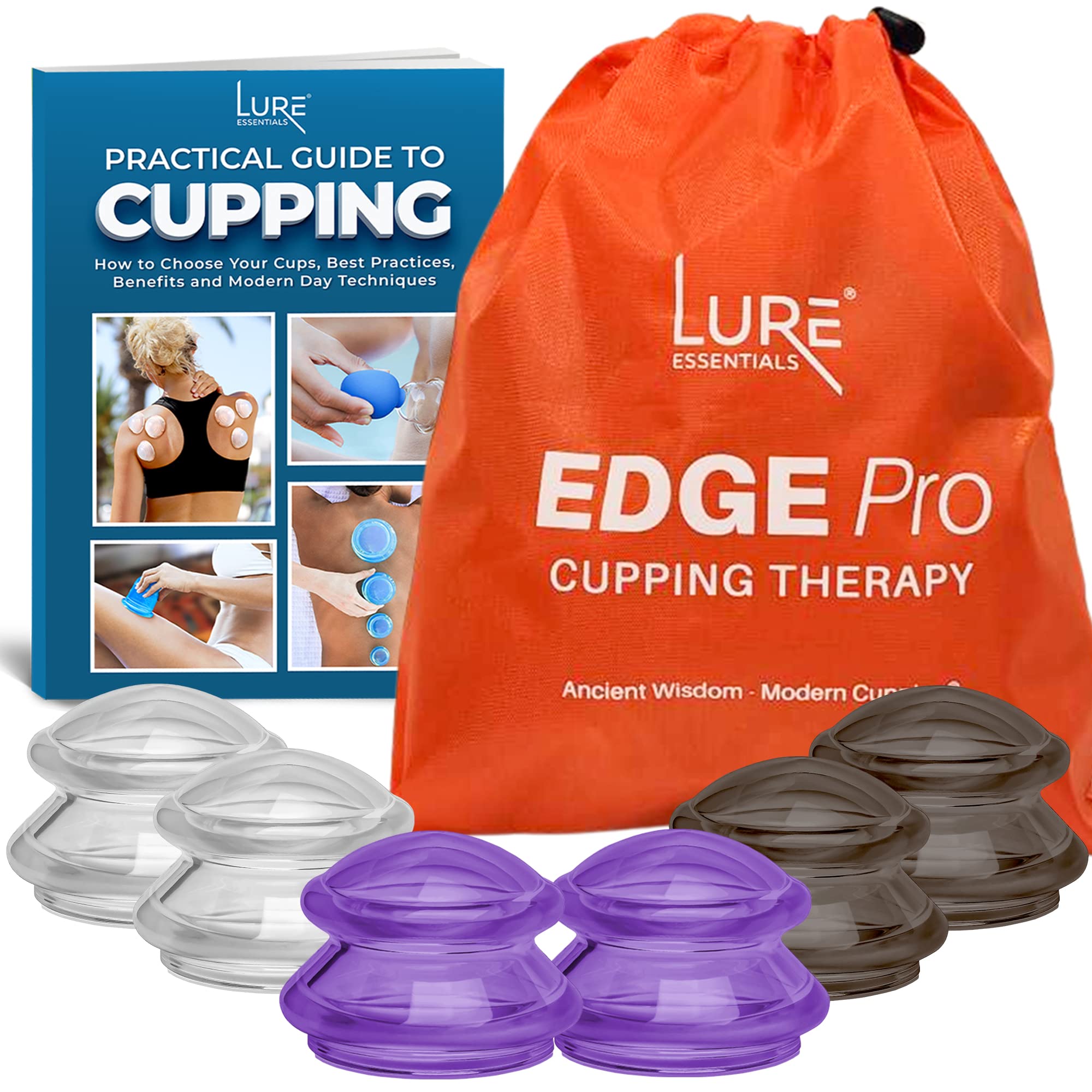 Premium Silicone Cupping Therapy Set - 6 Large Multi-Color Cups (Clear, Onyx, Purple) for Deep Tissue Massage & Pain Relief | Professional Cupping Kit for Muscle Recovery, Relaxation & Detox | Ideal for Home Spa, Physical Therapy & Wellness Routines