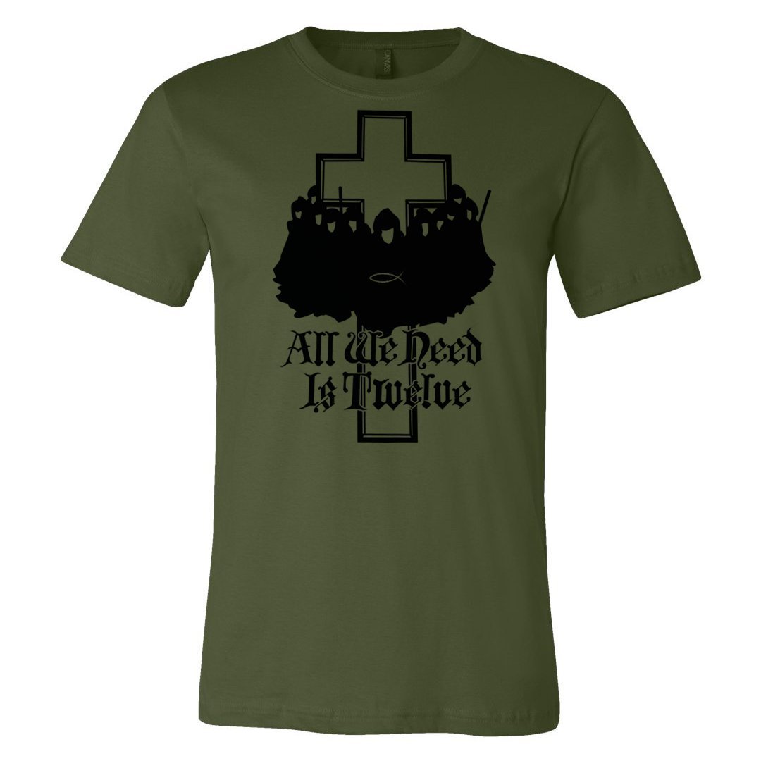 Christian T-Shirt with 'All We Need Is Twelve' Cryptofashion Design - Perfect for Church, Bible Study & Christian Events