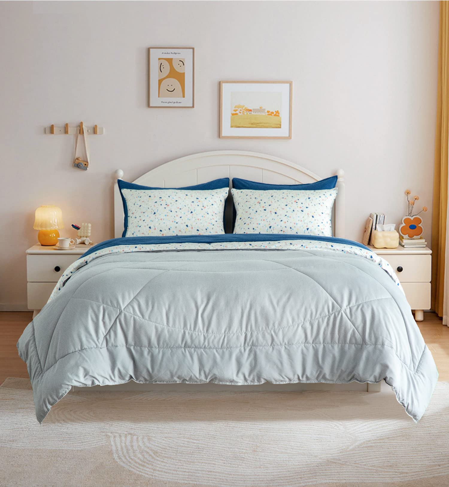 KASENTEX 5-Piece Super Soft Easy-Wash Twin Size Bed in a Bag Set - Grey Comforter, Flat Sheet, Fitted Sheet, Pillowcase & Sham for Boys, Girls, Teens & Kids | Perfect for Kids' Bedrooms, Sleepovers & Dorm Rooms