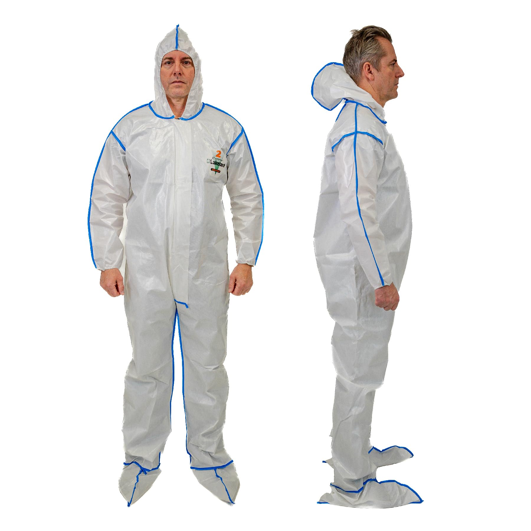 Lakeland ChemMax 2 Bound Seam Disposable Coverall with Hood & Boots - White Protective Suit (12-Pack) | Chemical Resistant Full Body Cover for Industrial Safety & Hazardous Work Environments