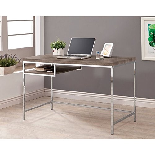 BOWERY HILL Modern Writing Desk in Weathered Gray Finish with Chrome Accents - Perfect for Home Office, Study Room & Small Spaces