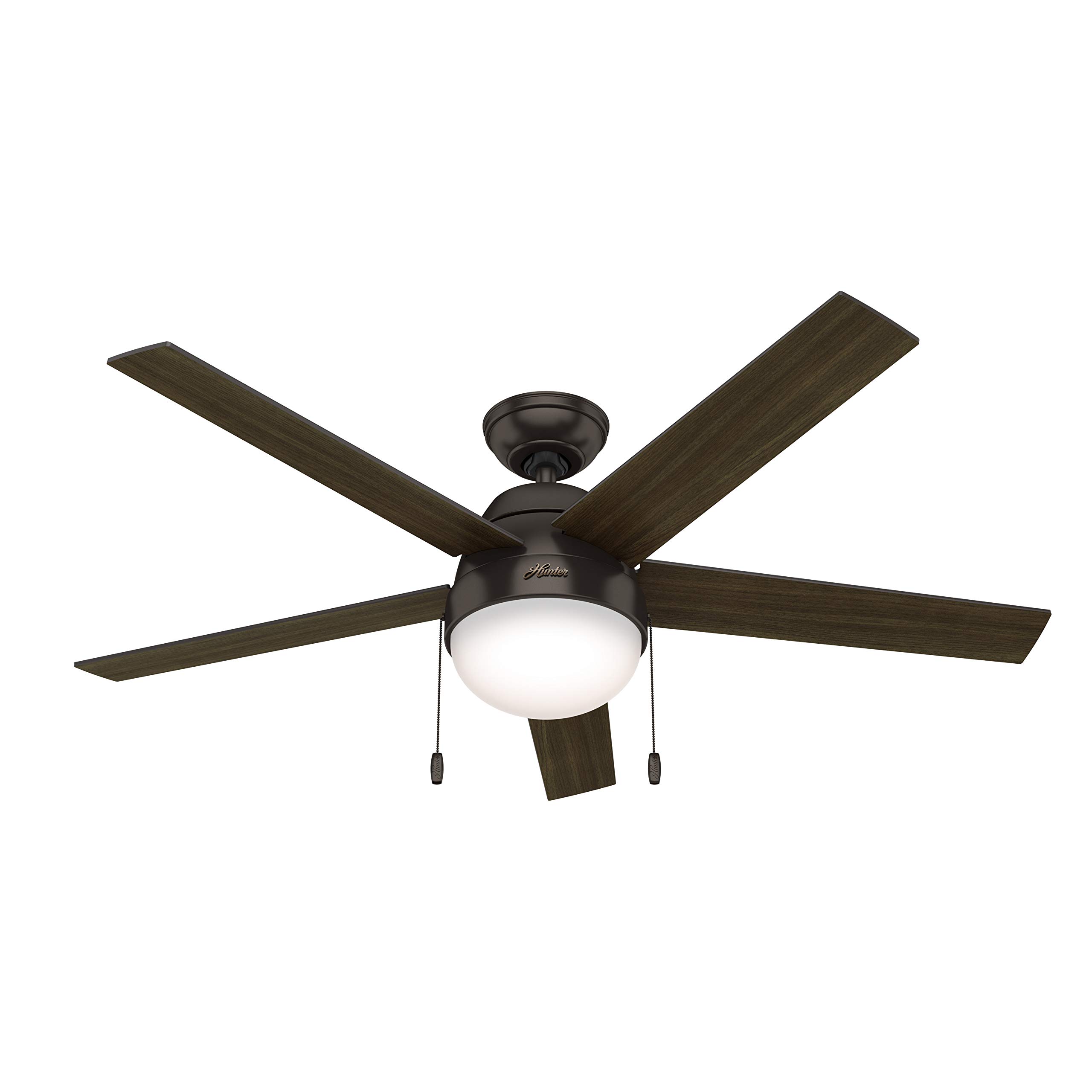 Hunter Fan 52 Inch Contemporary Bronze Ceiling Fan with Light Kit & Pull Chain - Indoor Cooling Fan for Living Room, Bedroom & Office (Renewed)