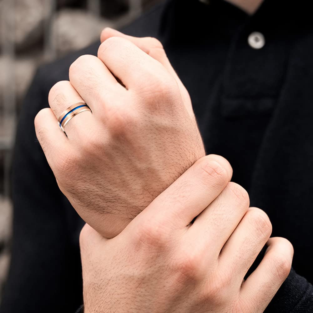 8mm Tungsten Wedding Rings for Men - Rose Gold, Blue Grooved, Black & Brown Two Tone Bands - Sizes 5-14 - Durable & Scratch-Resistant for Everyday Wear, Anniversary Gifts & Special Occasions