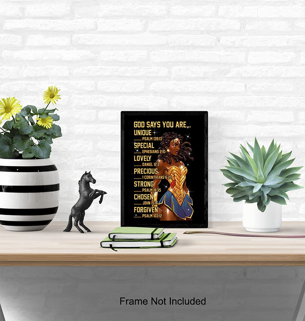 African American Wall Art - Christian Decor for Women & Girls - Bible Verse Gift