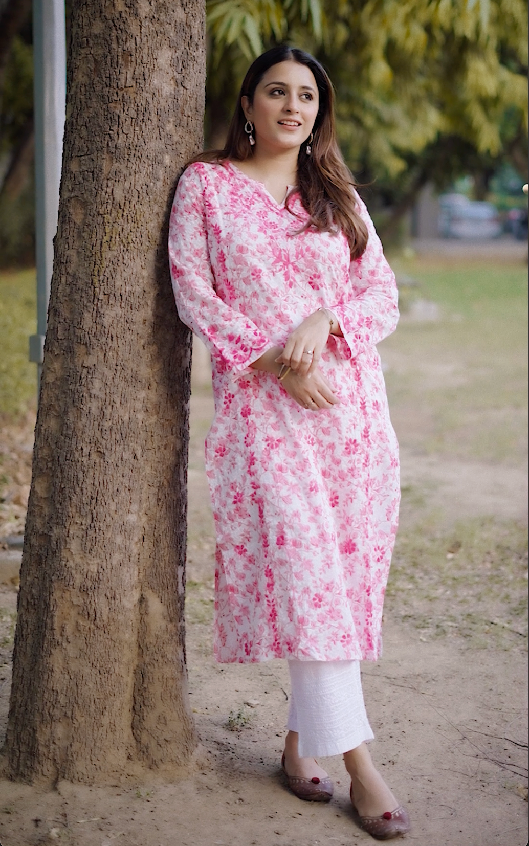Simer Chikankari Kurta - Pink Printed Mul Cotton Women's Ethnic Wear for Festivals & Casual Outings