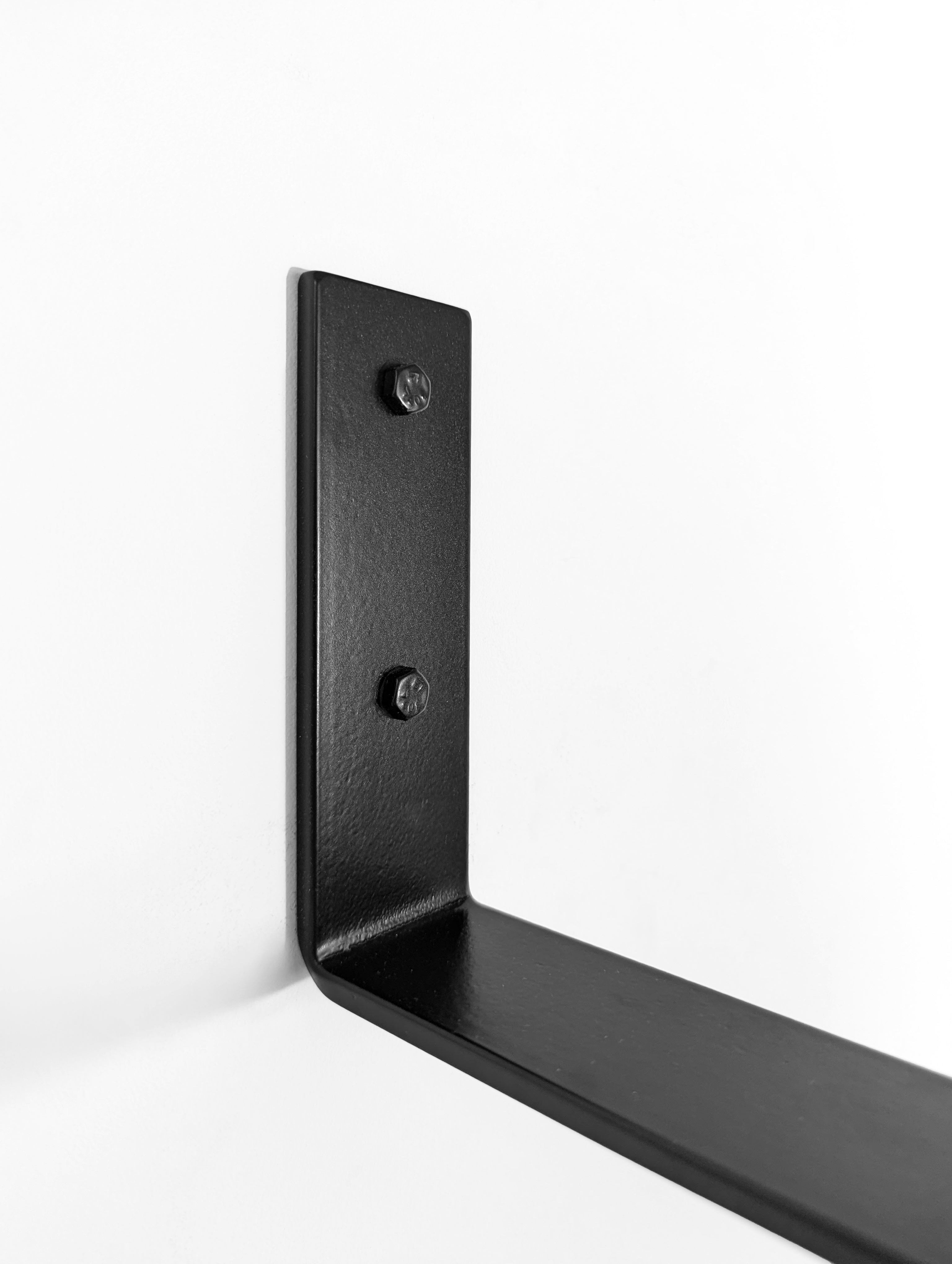 Sturdy Oak Wood Shelf with Black Steel J Brackets - Heavy Duty Floating Shelves for Living Room, Kitchen, or Office Storage