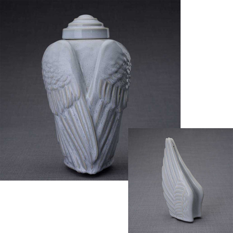 Angel Wings Sculpture Ceramic Cremation Urn in Grey Melange - Memorial Keepsake for Ashes, Perfect for Home Display or Funeral Ceremony
