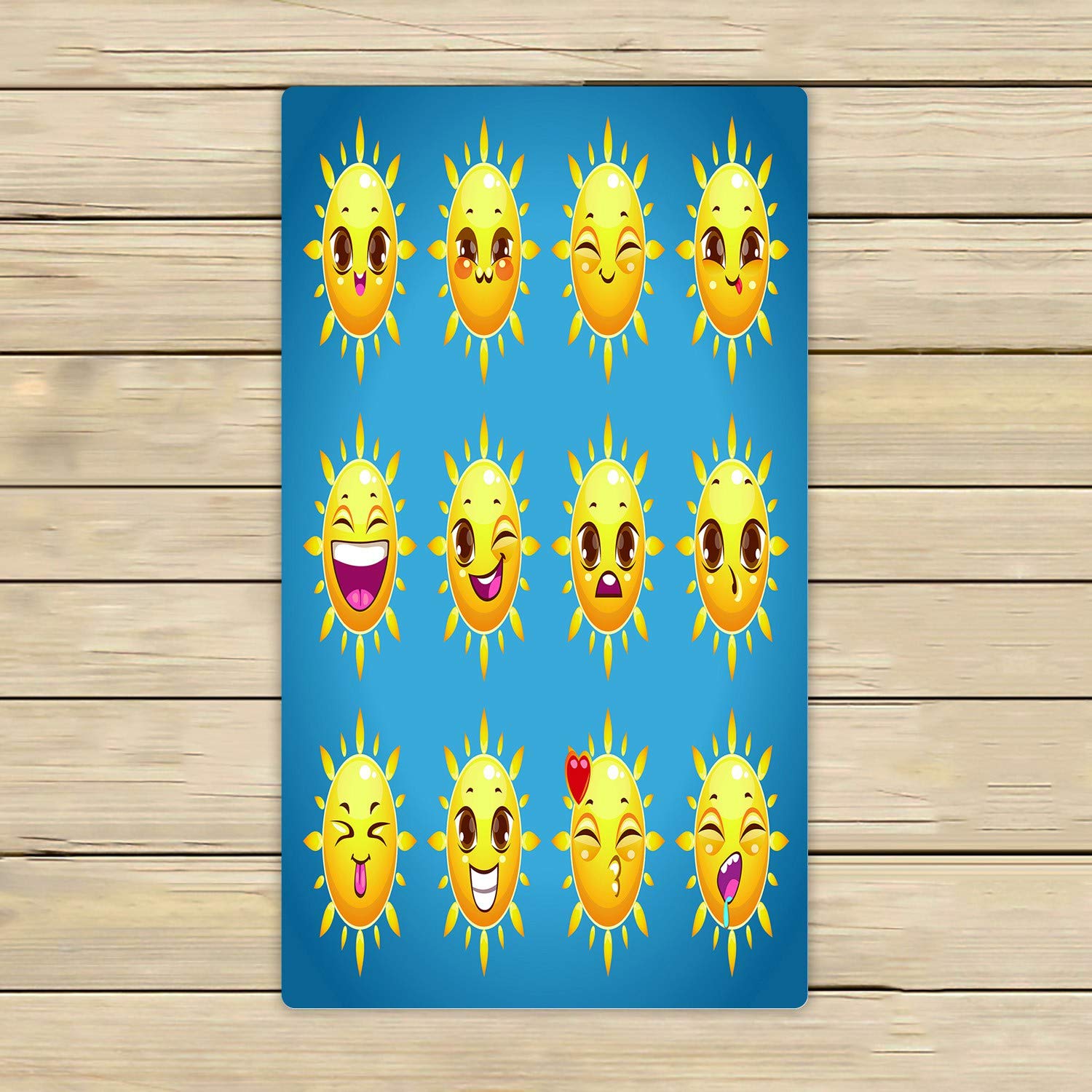 ECZJNT Cute Cartoon Sun Character Emotions Beach Towel - Soft Absorbent 16x28 Inch Summer Bath & Shower Towel for Home, Pool, Travel - Perfect for Beach Days, Picnics & Outdoor Adventures