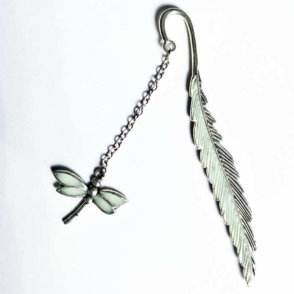 Glow in The Dark Metal Feather Bookmark - Dragonfly Design for Reading, Gifts & Collectibles | Perfect for Books, Journals & Night Reading