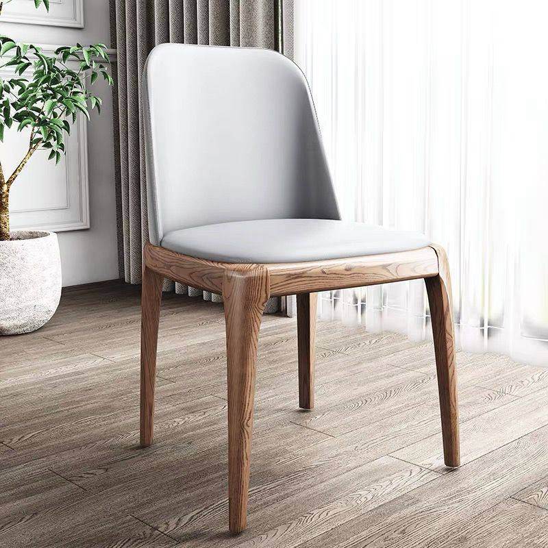 Grey Faux Leather Dining Chair with Ash Wood Legs - Modern Kitchen & Dining Room Furniture for Home & Office Use