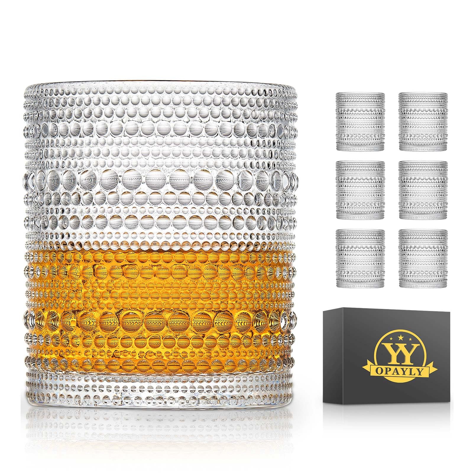 Vintage Hobnail Drinking Glasses Set of 6 - 10oz Old Fashioned Rocks Glasses for Water, Juice & Cocktails - Durable Glassware Gift for Men & Women - Perfect for Home Bars, Parties & Vintage Decor