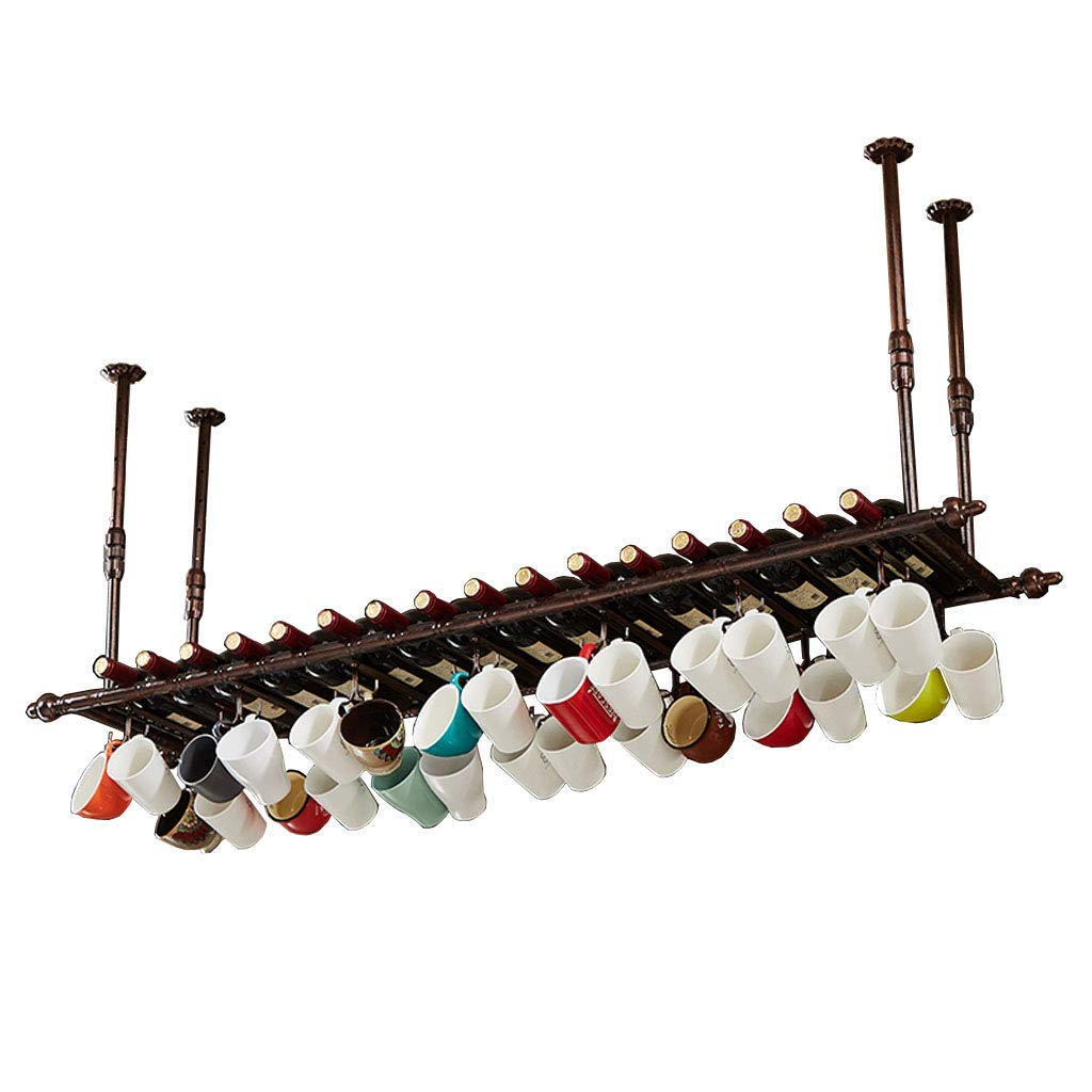 Adjustable Height Ceiling & Wall Mounted Wine Rack - Floating Hanging Cup Holder for Wine Bottles - Bronze Finish for Bars, Restaurants & Home Kitchens - Perfect for Small Spaces & Wine Storage Organization