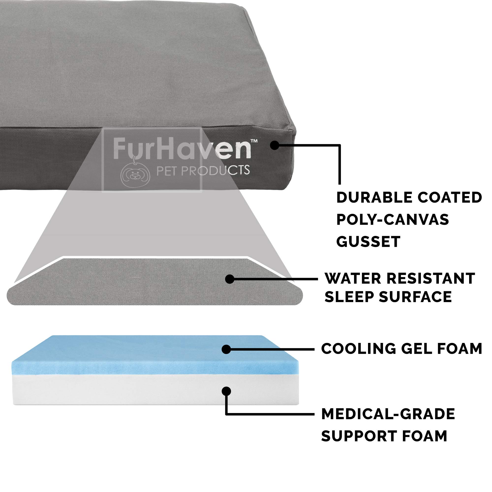 Furhaven Cooling Gel Dog Bed for Large Dogs - Water-Resistant, Washable Cover - Indoor/Outdoor Use