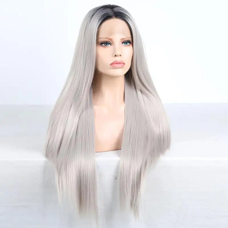 Two Tone Grey Synthetic Lace Front Wig with Side Part - Natural Looking Human Hair Replacement for Daily Wear & Cosplay