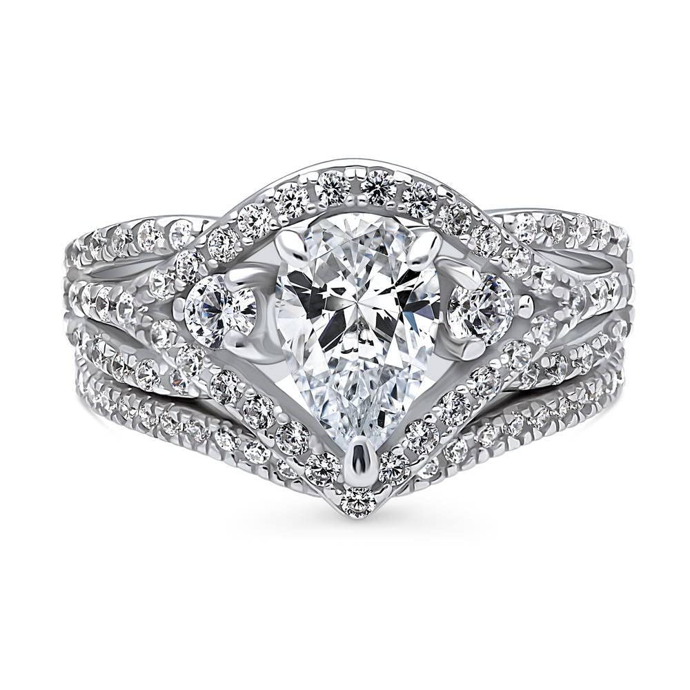 BERRICLE Sterling Silver Wishbone Wedding & Engagement Ring Set for Women - 1.3 Carat Cubic Zirconia CZ Woven Band, Rhodium Plated, Size 4-10 - Perfect for Proposals, Anniversaries & Bridal Jewelry