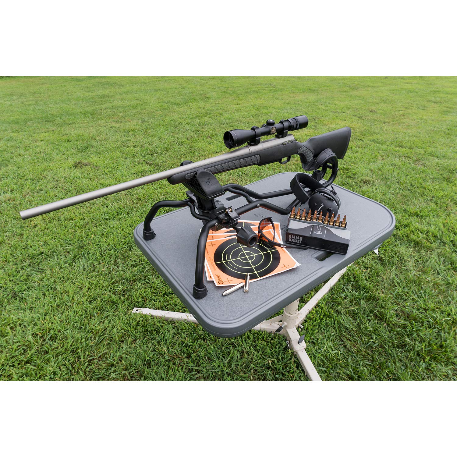 Caldwell Ambidextrous Stable Table with 360° Rotation - Weatherproof Synthetic Top & Seat for Outdoor Shooting, Range Practice & Gun Cleaning | Perfect for Hunting, Tactical Training & Firearm Maintenance