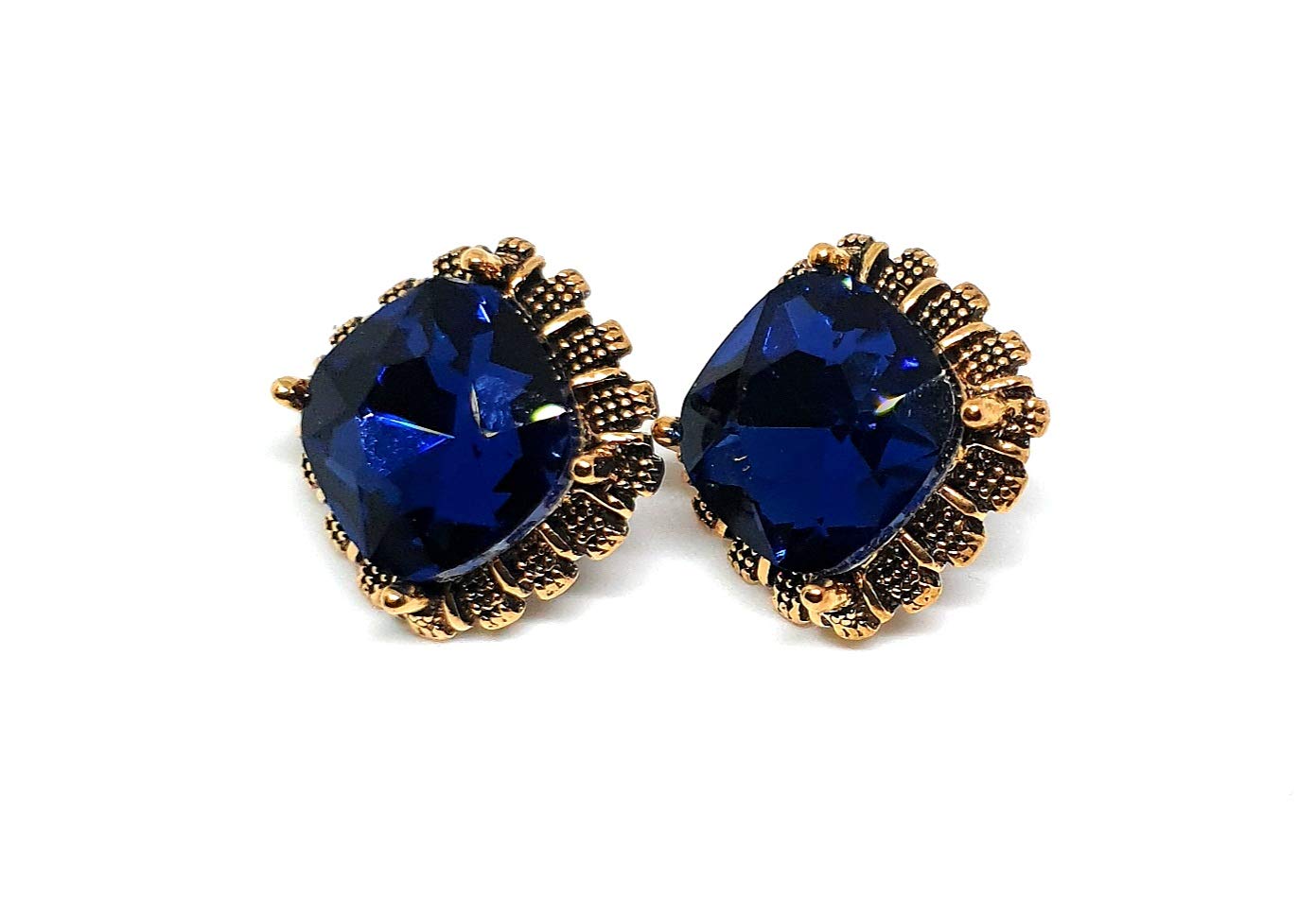 Trendy Big Stone Stud Earrings for Women & Girls - Blue Ethnic Style Jewelry | Perfect for Parties, Weddings & Everyday Wear