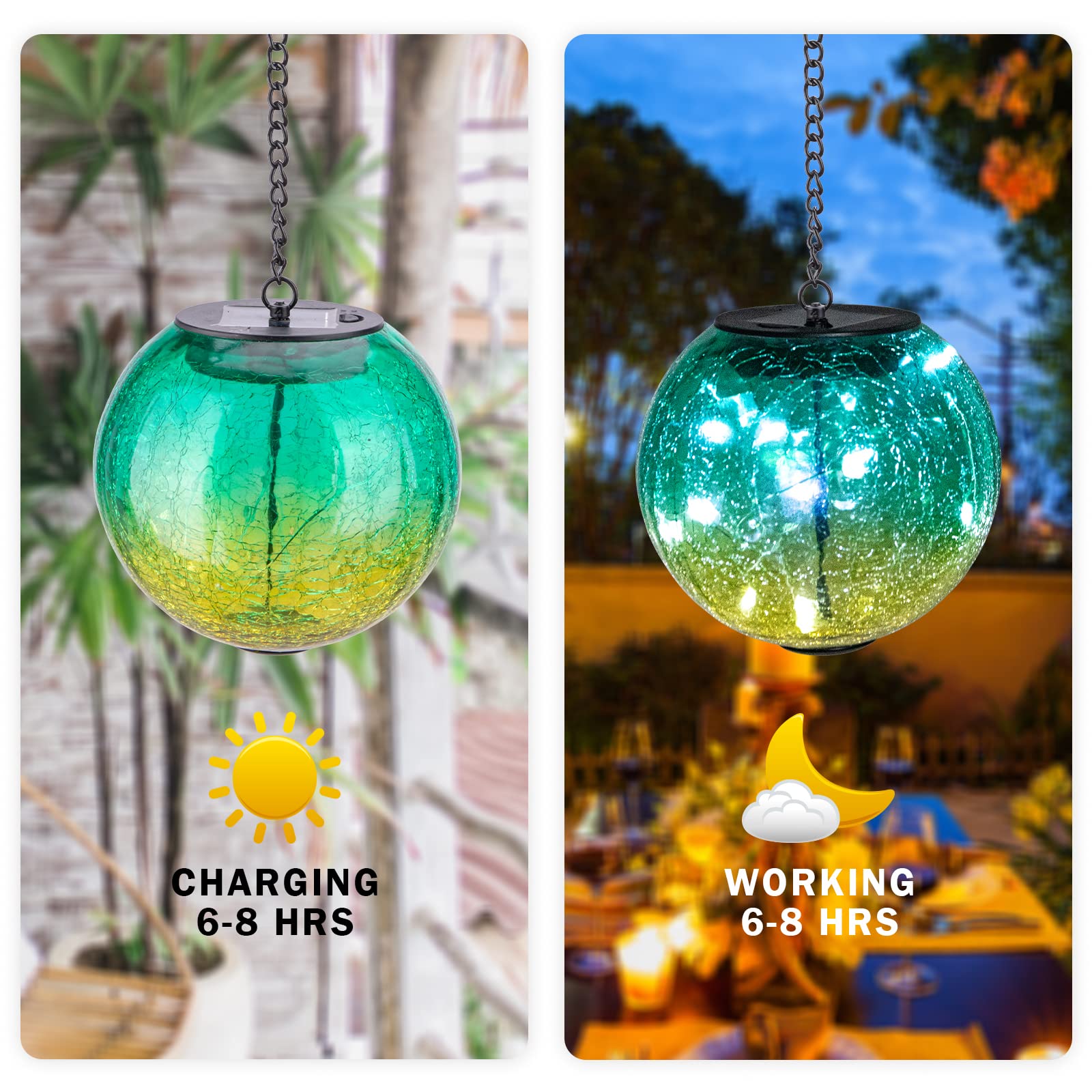 Outdoor Solar Lanterns - Waterproof Hanging Cracked Glass Ball Lights with LED, Solar Powered for Porch, Patio, Garden Decor | Perfect for Outdoor Lighting, Backyard Parties & Romantic Ambience