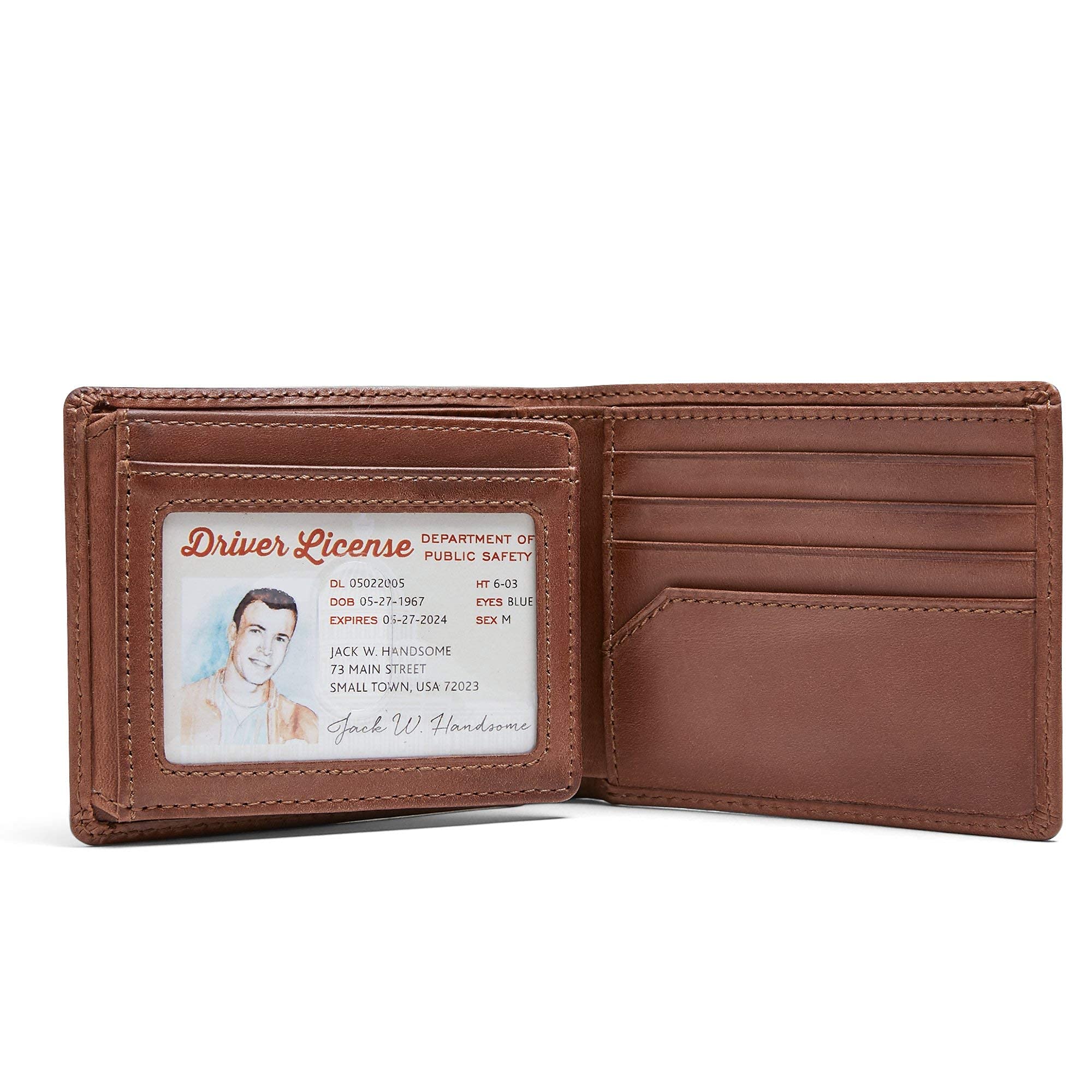House of Jack Co. Men's Baseball Bifold Wallet - 2 ID Windows, Genuine Full Grain Cowhide Leather, Brown - Perfect Gift for Baseball Fans & Everyday Carry (EDC) Accessories