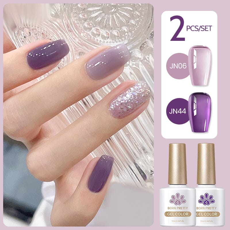 2 Colors Set #05 Jelly Nude Gel 10ml - Long Lasting Nail Polish for Professional & DIY Manicure - Perfect for Parties, Weddings & Everyday Wear