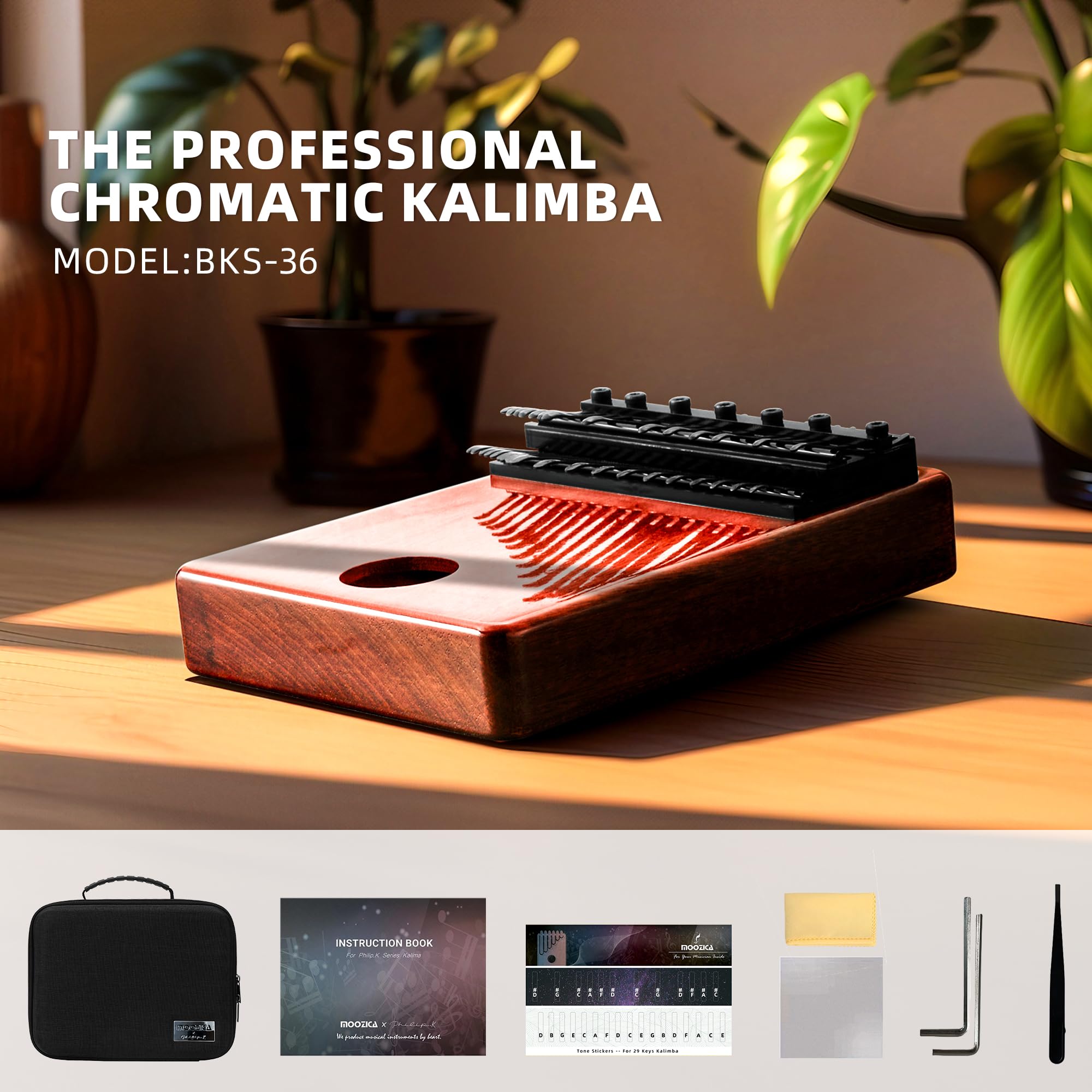 MOOZICA 36 Key Chromatic Kalimba Thumb Piano - Professional Double Layer Symmetrical Layout with 36 Tines, Premium Mahogany Wood Musical Instrument - Perfect for Music Lovers, Beginners & Gift Giving (BKS36-N) | Home Practice, Meditation, Music Therapy & Performance