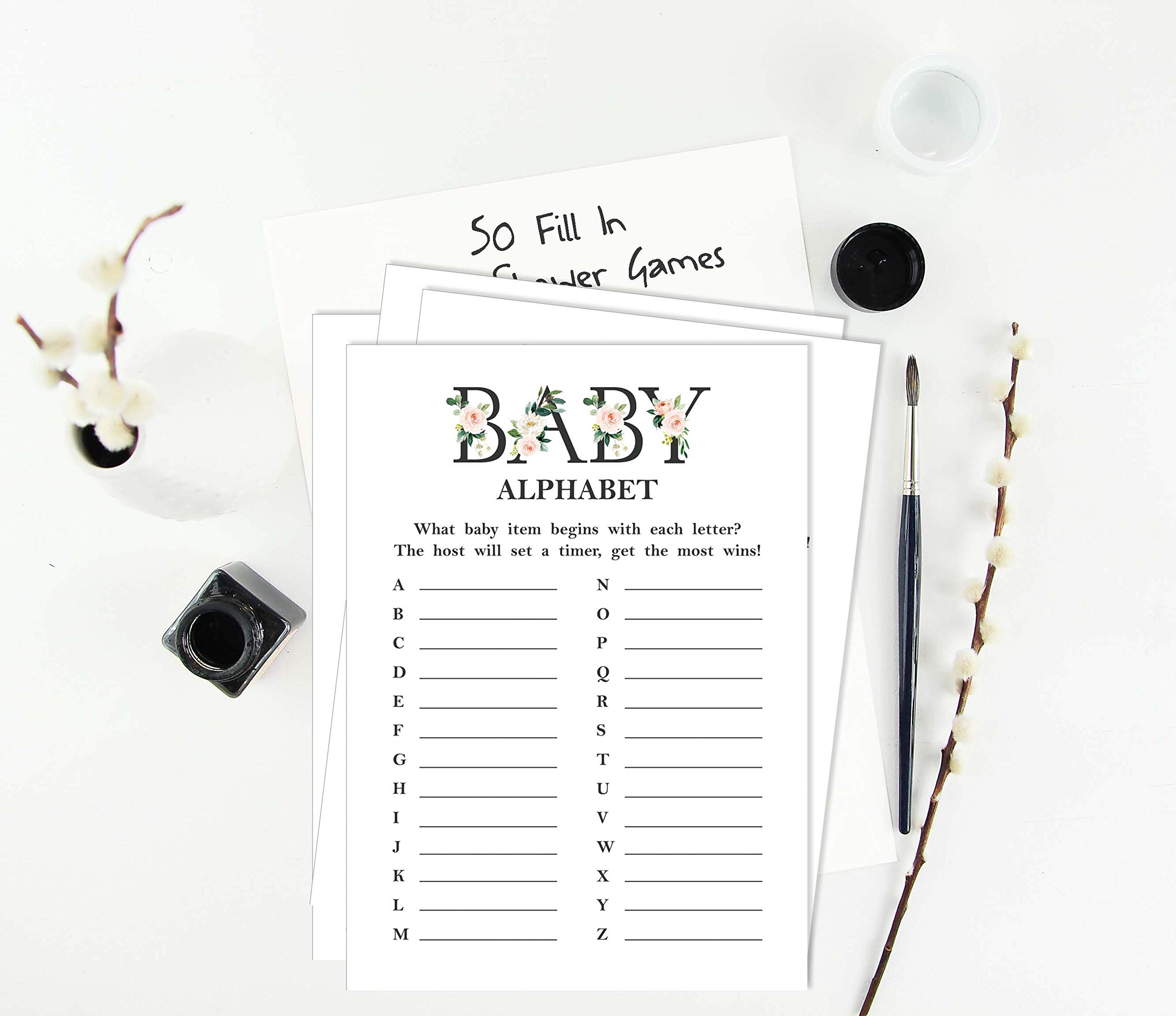 Gender Neutral Baby Shower Game Set - 50 ABC Alphabet Cards for Baby Shower Party Games - Perfect for Coed Showers, Gender Reveals & Nursery Decor