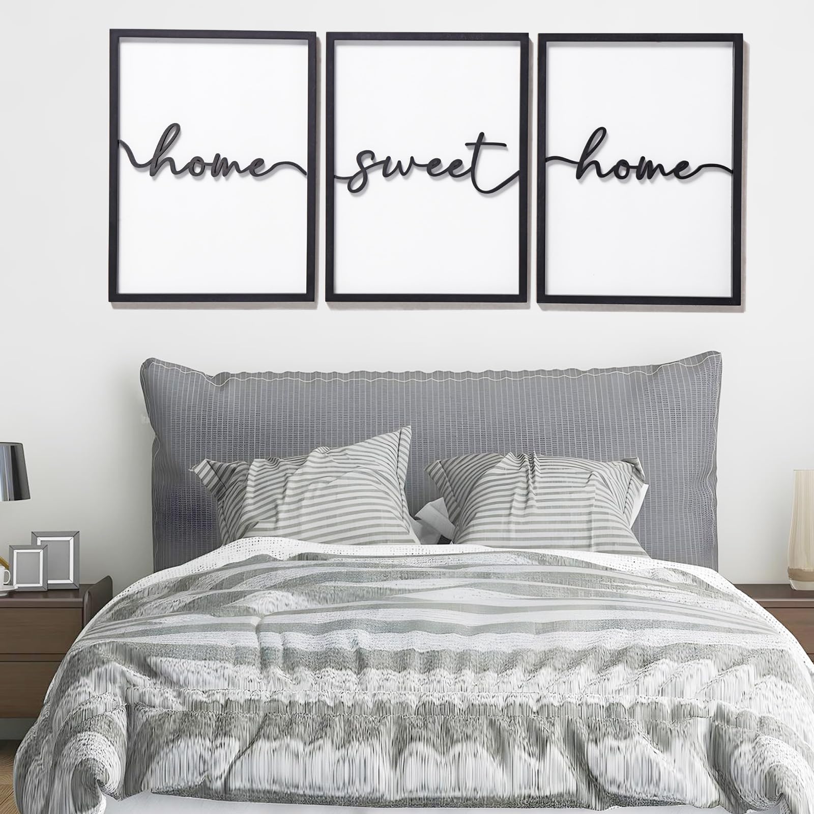 3D Wood 'Home Sweet Home' Wall Art - Modern Framed Sign for Living Room Decor (Set of 3, 12x16 Inch, Ready to Hang) - Perfect for Farmhouse, Rustic & Cozy Home Décor