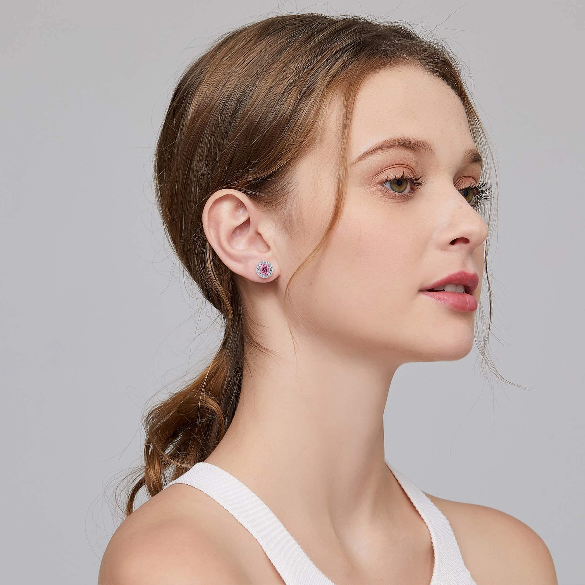 925 Sterling Silver Halo Stud Earrings for Women - Cubic Zirconia Diamond Earrings | Unisex Jewelry Gift for Anniversary, Birthday & Everyday Wear