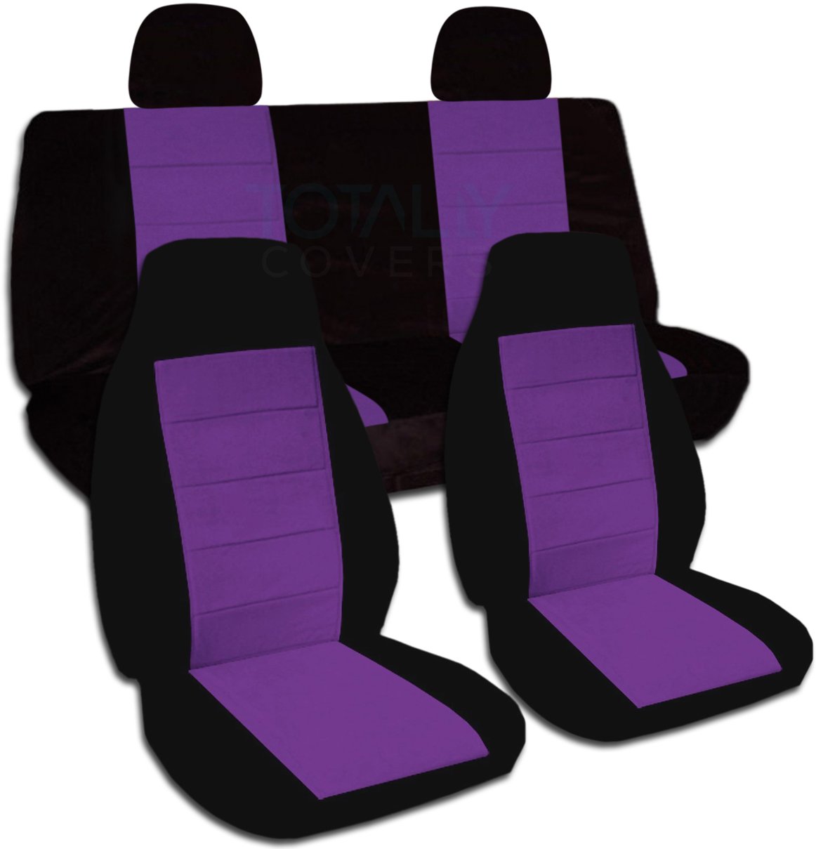 Premium Two-Tone Car Seat Covers Set with 2 Rear Headrest Covers - Black & Purple - Semi-Custom Universal Fit for Cars, Trucks, Vans, SUVs & RVs (21 Color Options) | Perfect for Road Trips, Daily Commutes & Vehicle Protection